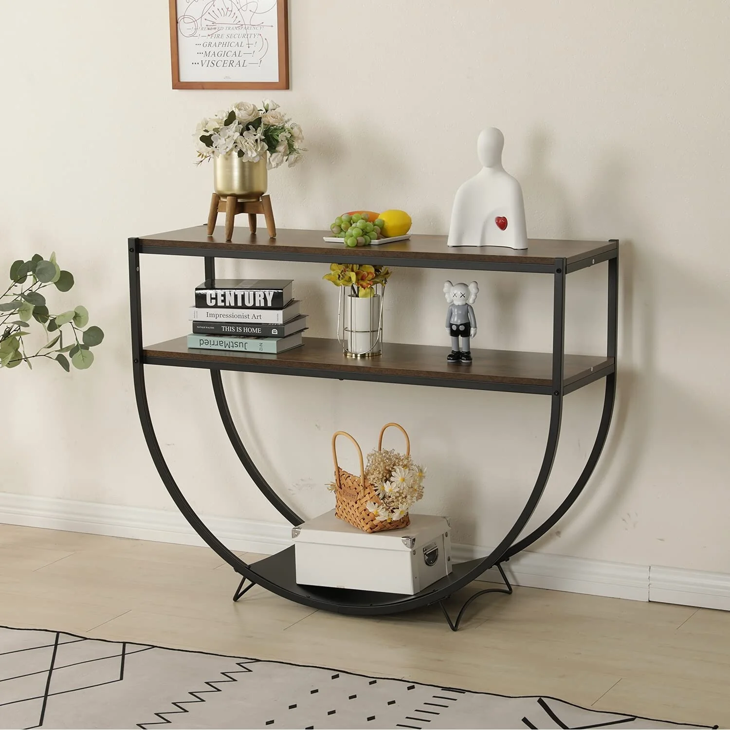 EROMMY 48'' 3-Tier Console Table Modern Sofa Table with Storage Shelves Arc-Shaped Table - 48