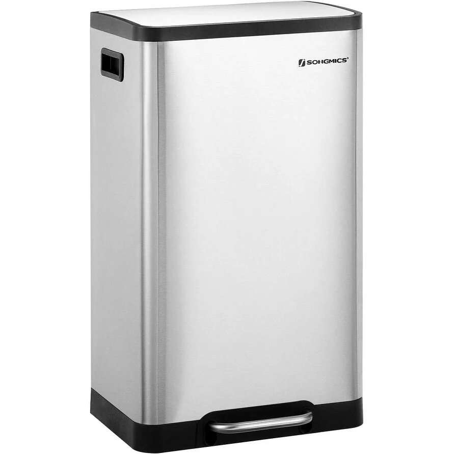 SONGMICS Trash Can, 12 Gallon Garbage Can, Stainless Steel, Silver