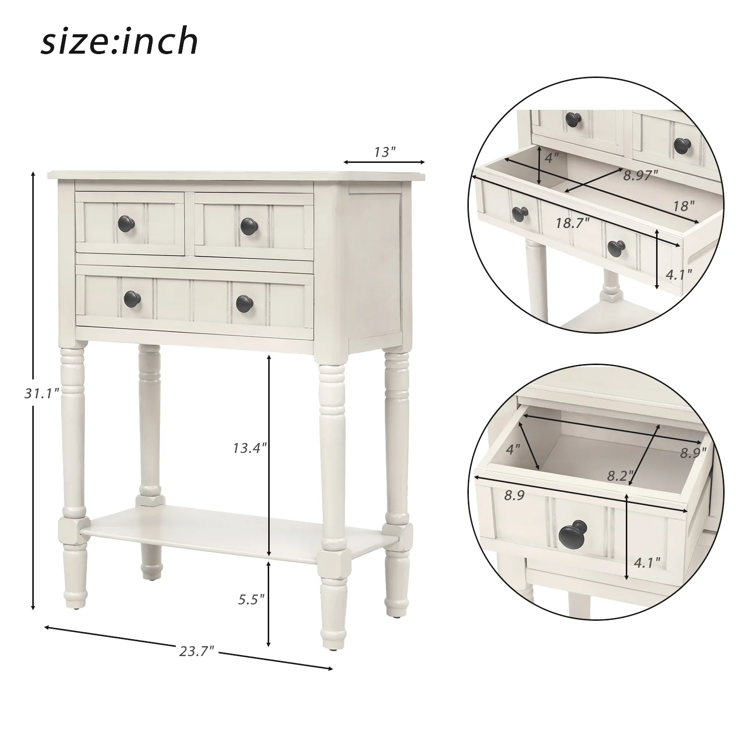 Kylie Console Table with 3 Storage Drawers and Bottom Shelf