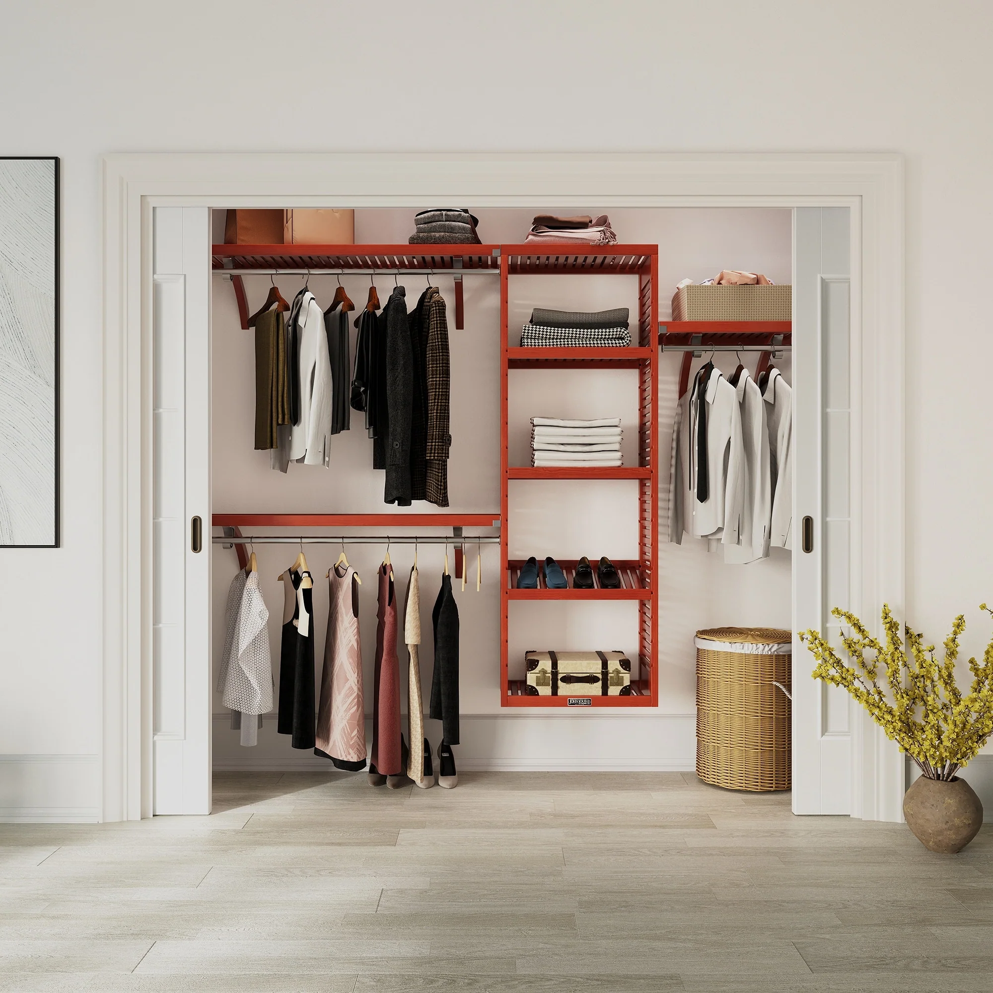 John Louis Home Solid Wood Reach-In Closet System Red Mahogany