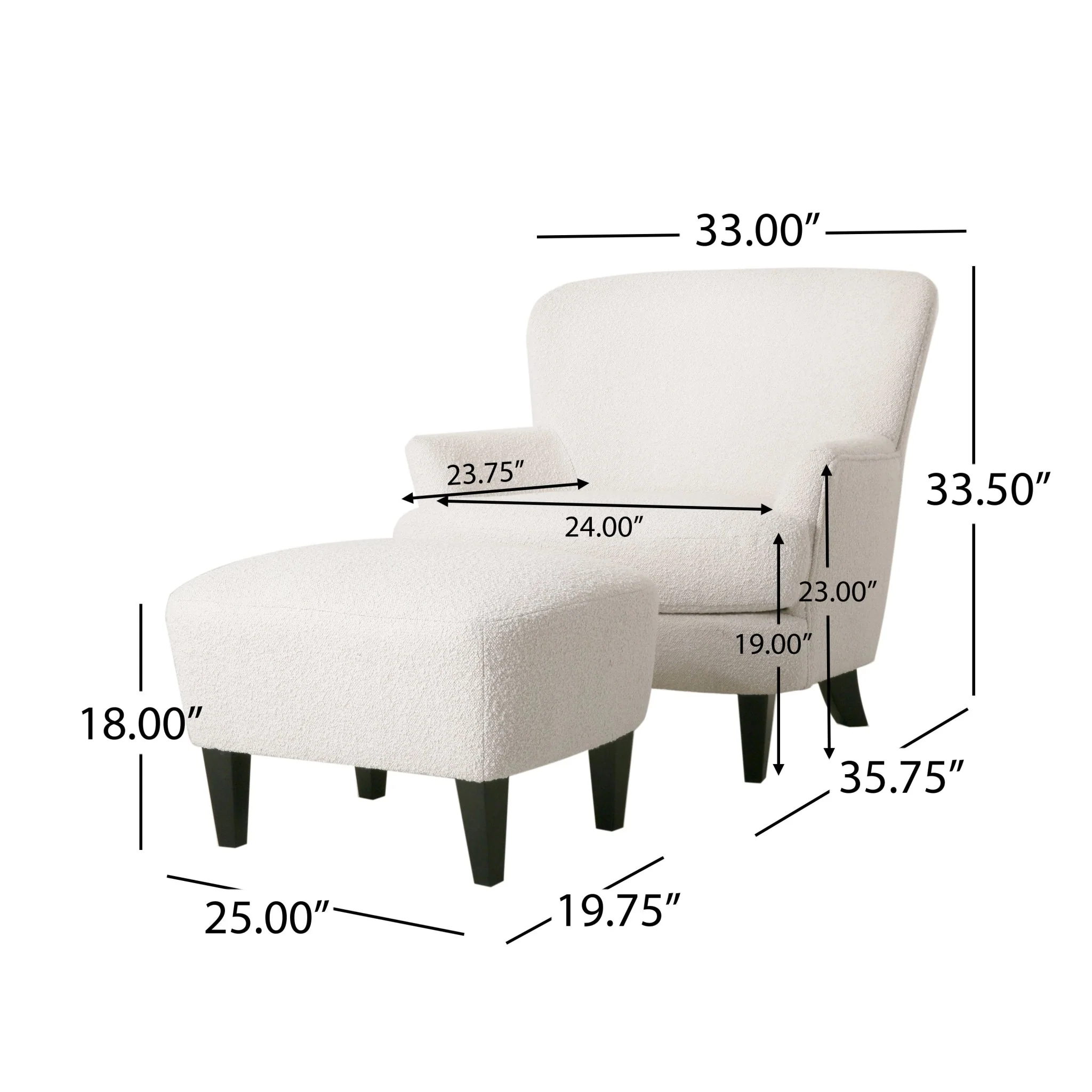 Boucle Fabric Upholstered Accent Chair with Ottoman