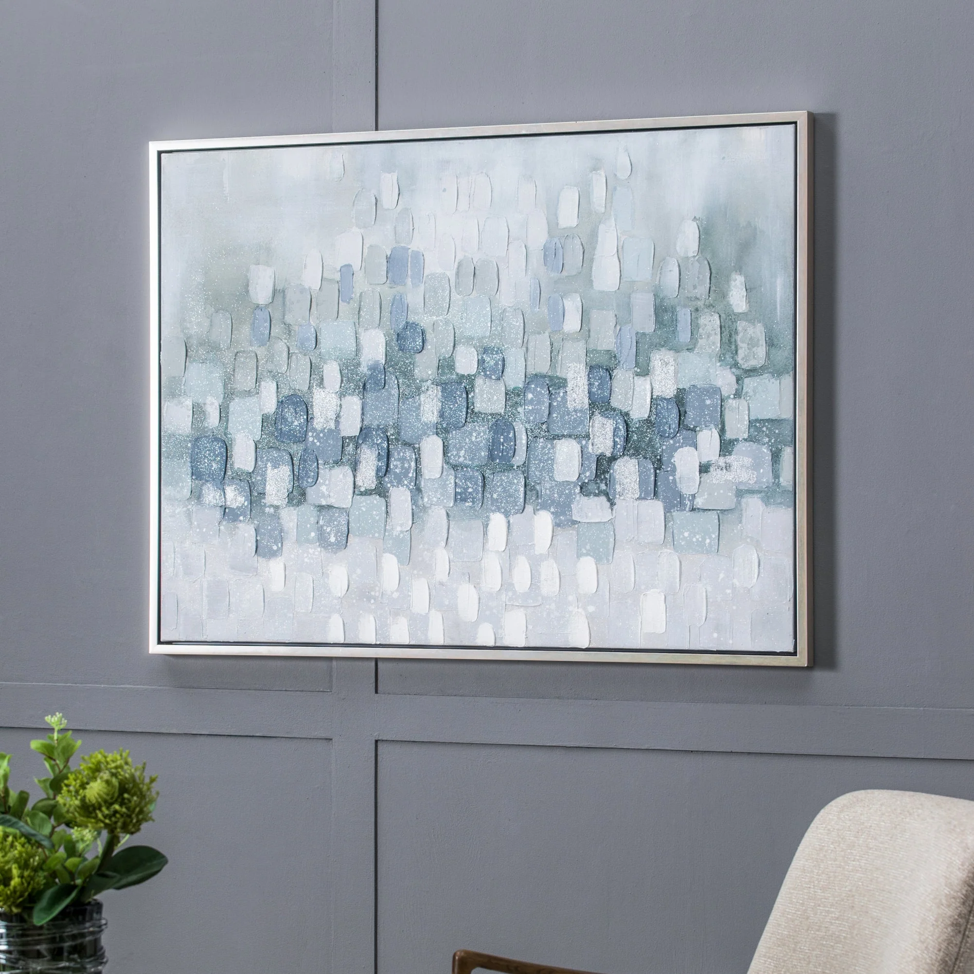 Landscape Gray and Silver Oil Painting in Frame