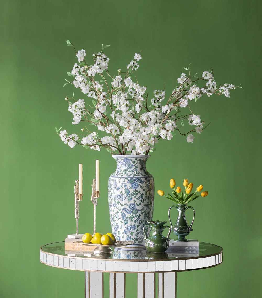 Aesthetic Round End Table with Floral Design