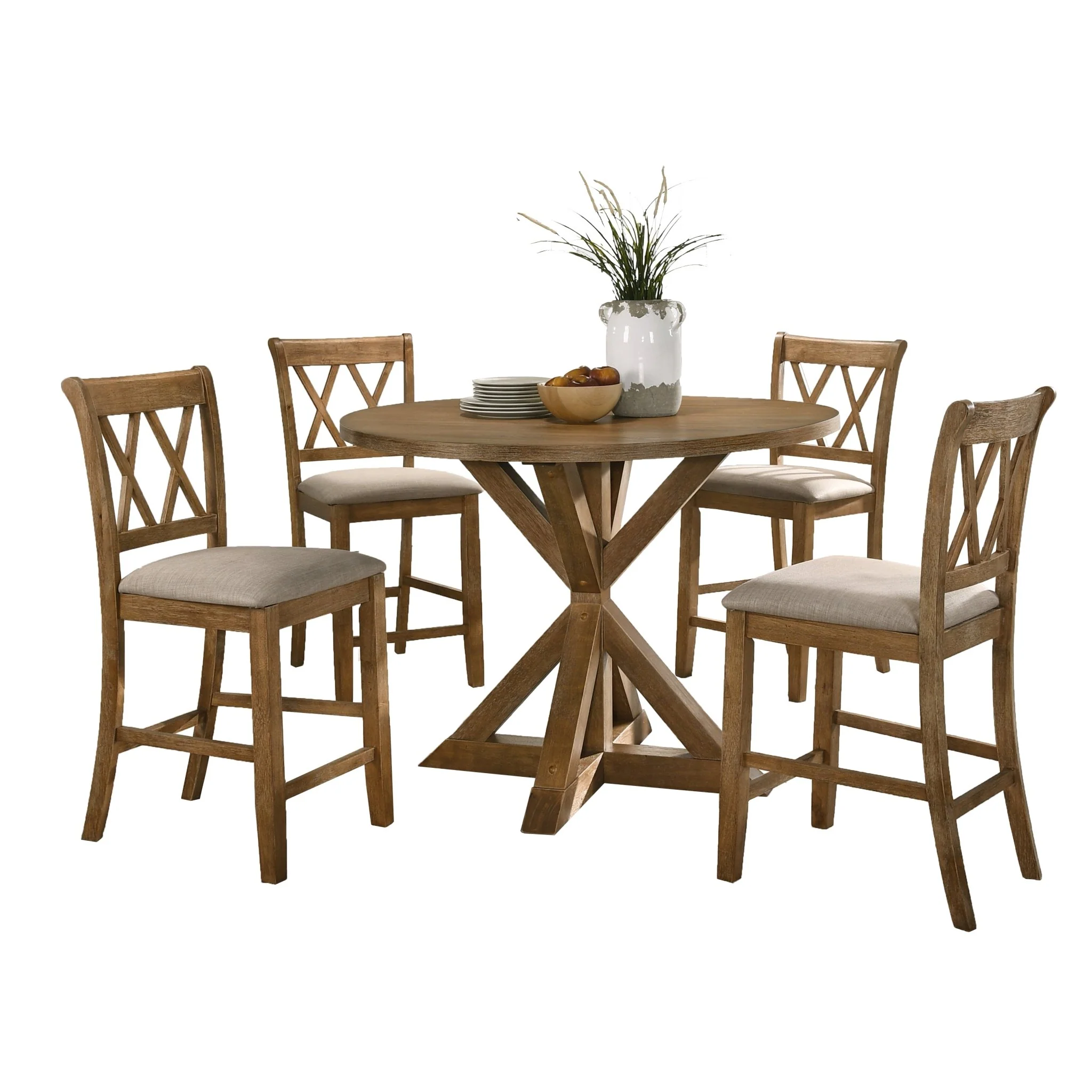 Cross-Buck Wood 5-Piece Counter Height Dining Set