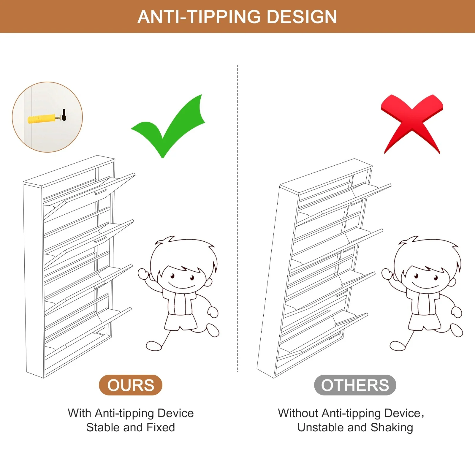 Metal Shoe Storage Cabinet with 3/4 Flip Drawers, Breathable & Space Saving