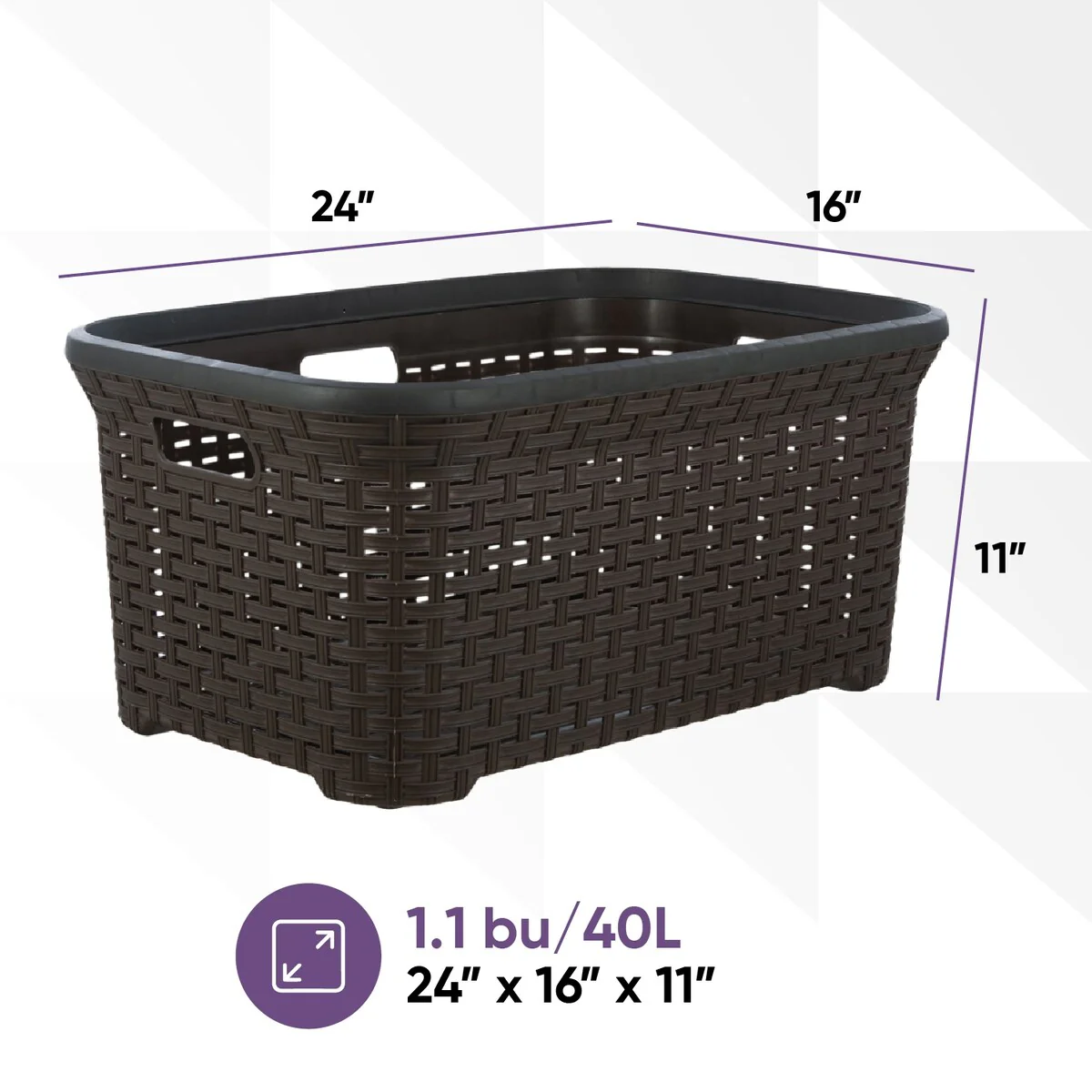 Superio Large Wicker Laundry Basket with Cutout Carry Handles - Capacity: 50l