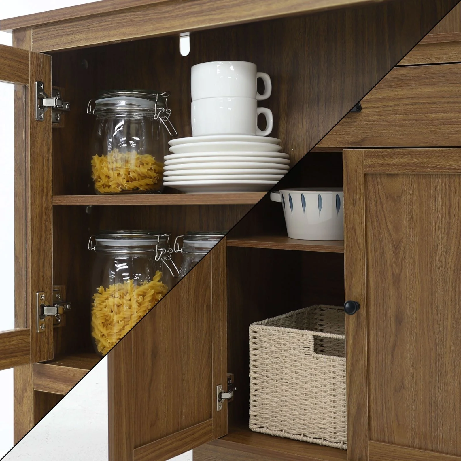 VEIKOUS Kitchen Pantry Storage Cabinet Cupboard with Framed Glass Door and Drawer