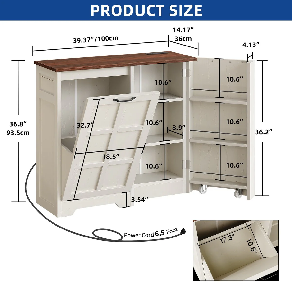 Moasis Kitchen Tilt Out Trash Cabinet Fits 13 Gallon Cabinet Trash Can with Outlet and Adjustable Shelves