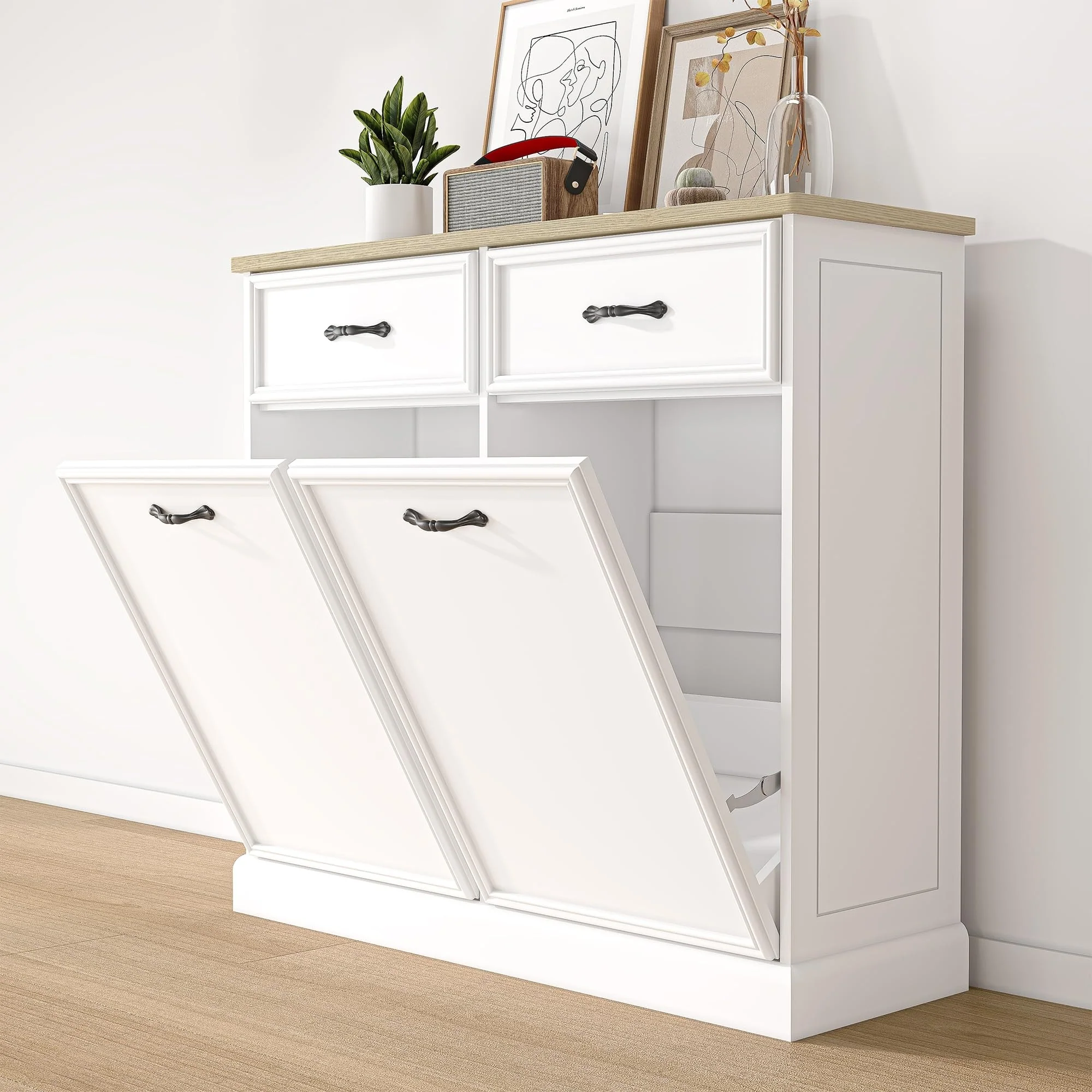 Kitchen Tilt Out Trash Can Cabinet with Drawer