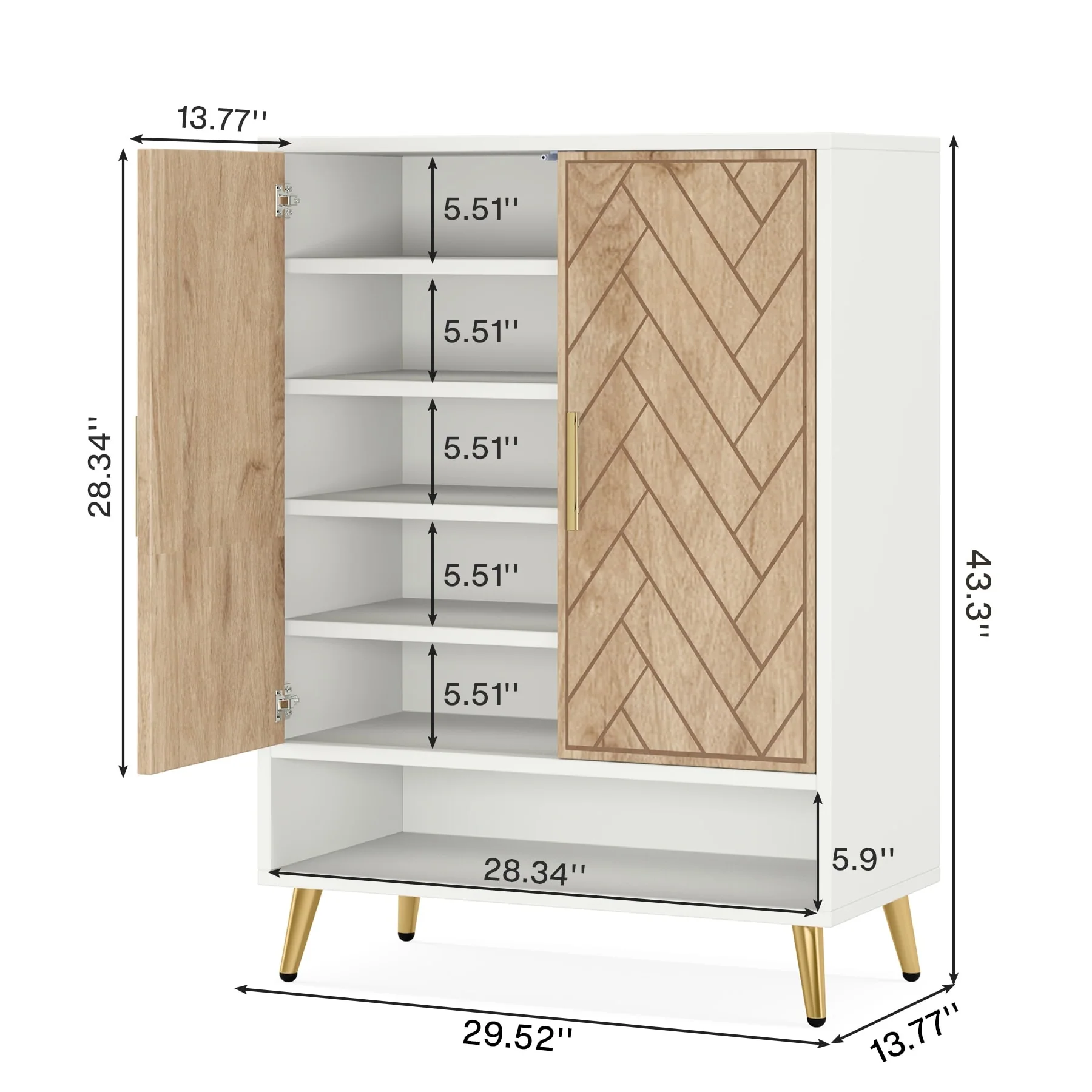 Walnut Shoe Cabinet, 6-Tier Wooden Shoe Organizer with Stable Leg