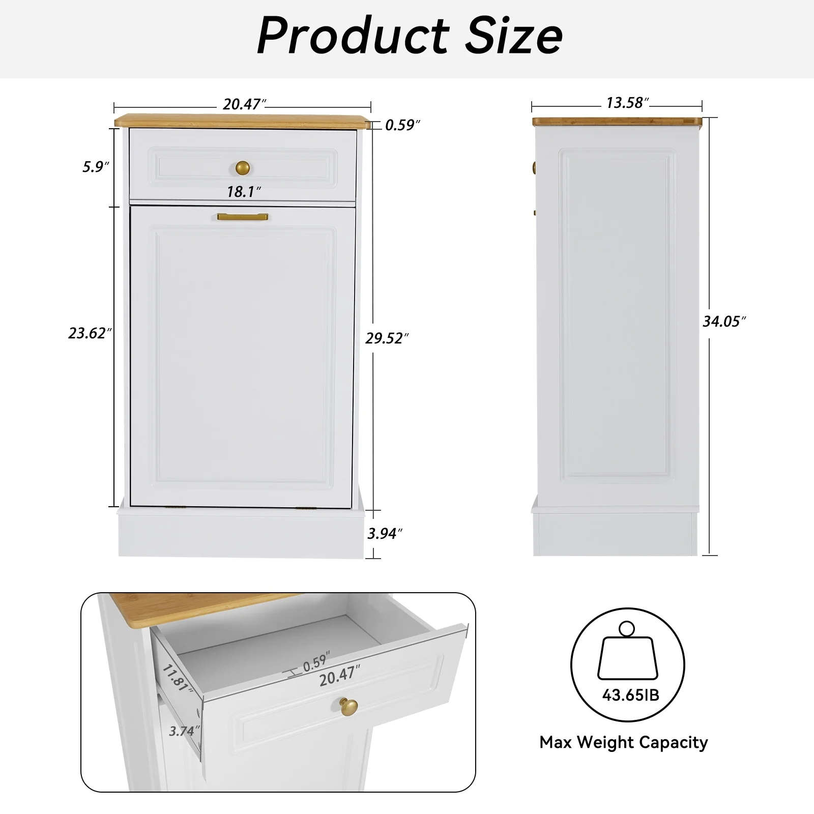 Kitchen Tilt Out Trash Cabinet Can Bin Storage Wooden Counter-top Waste Baskets with Drawer