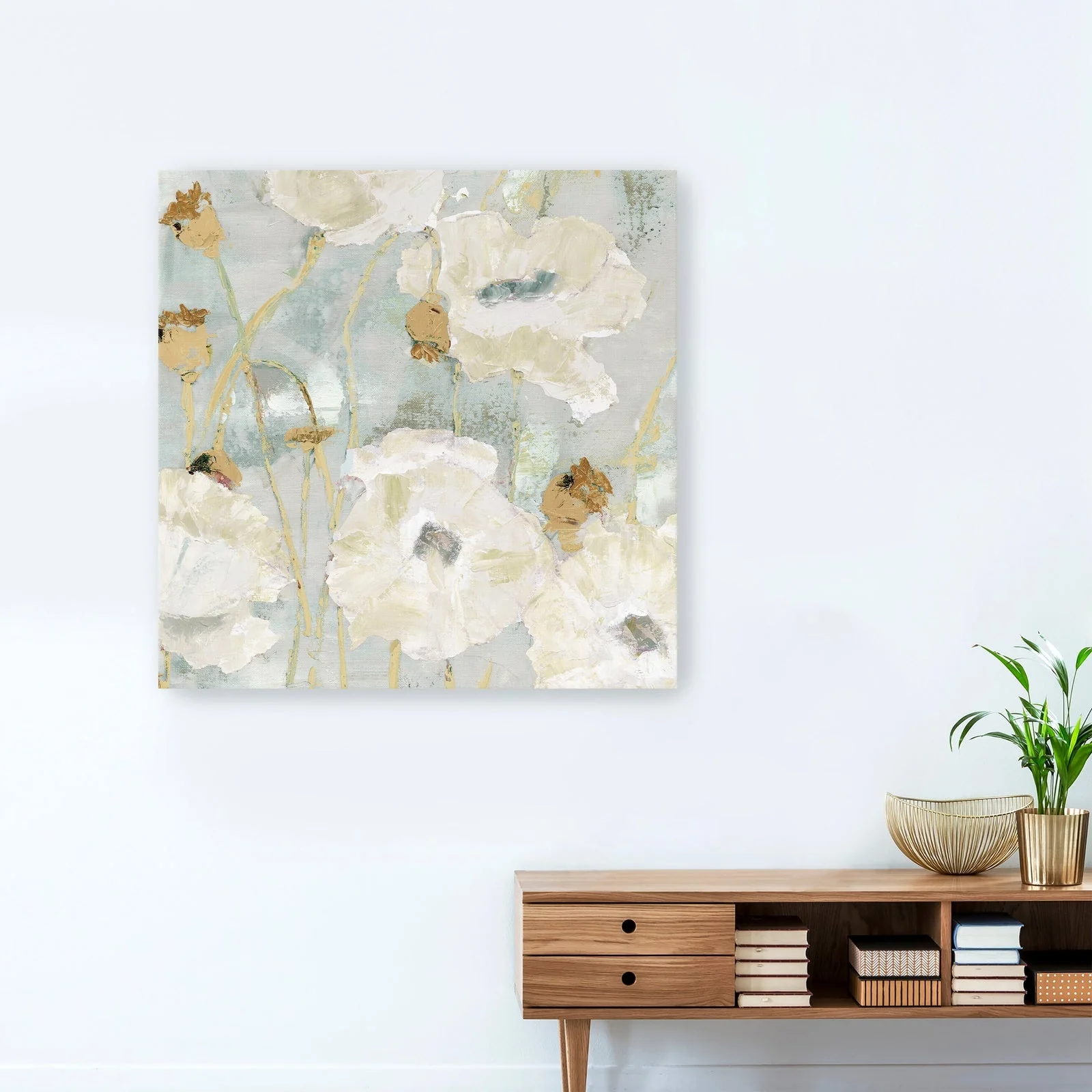Poppies In The Wind Cream Square Canvas Giclee Wall Art