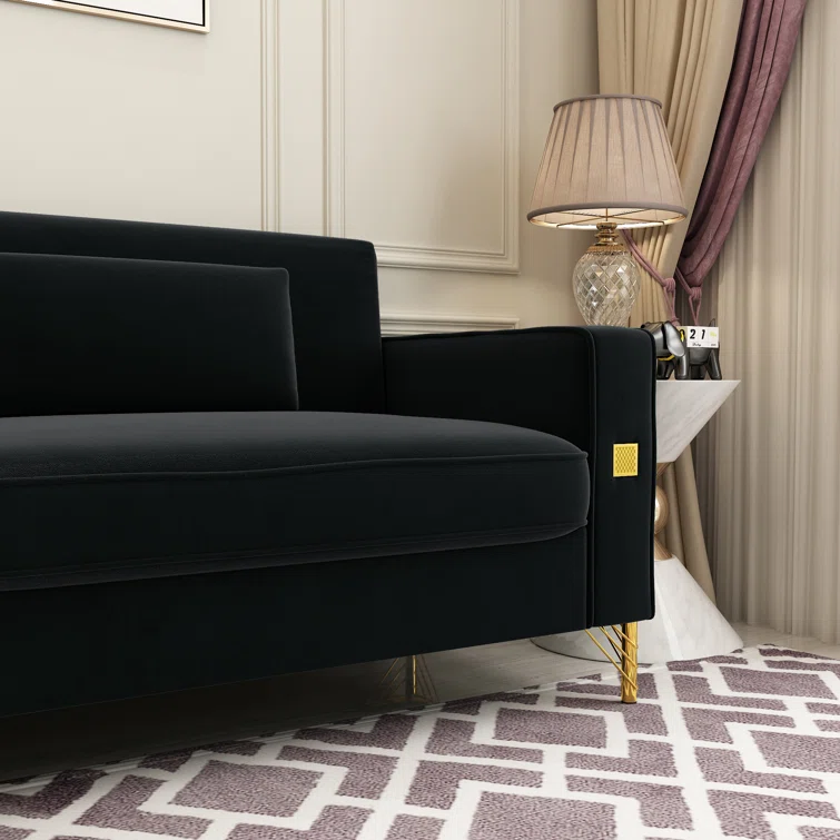 Deondry 85.63" Velvet Square Arm Sofa