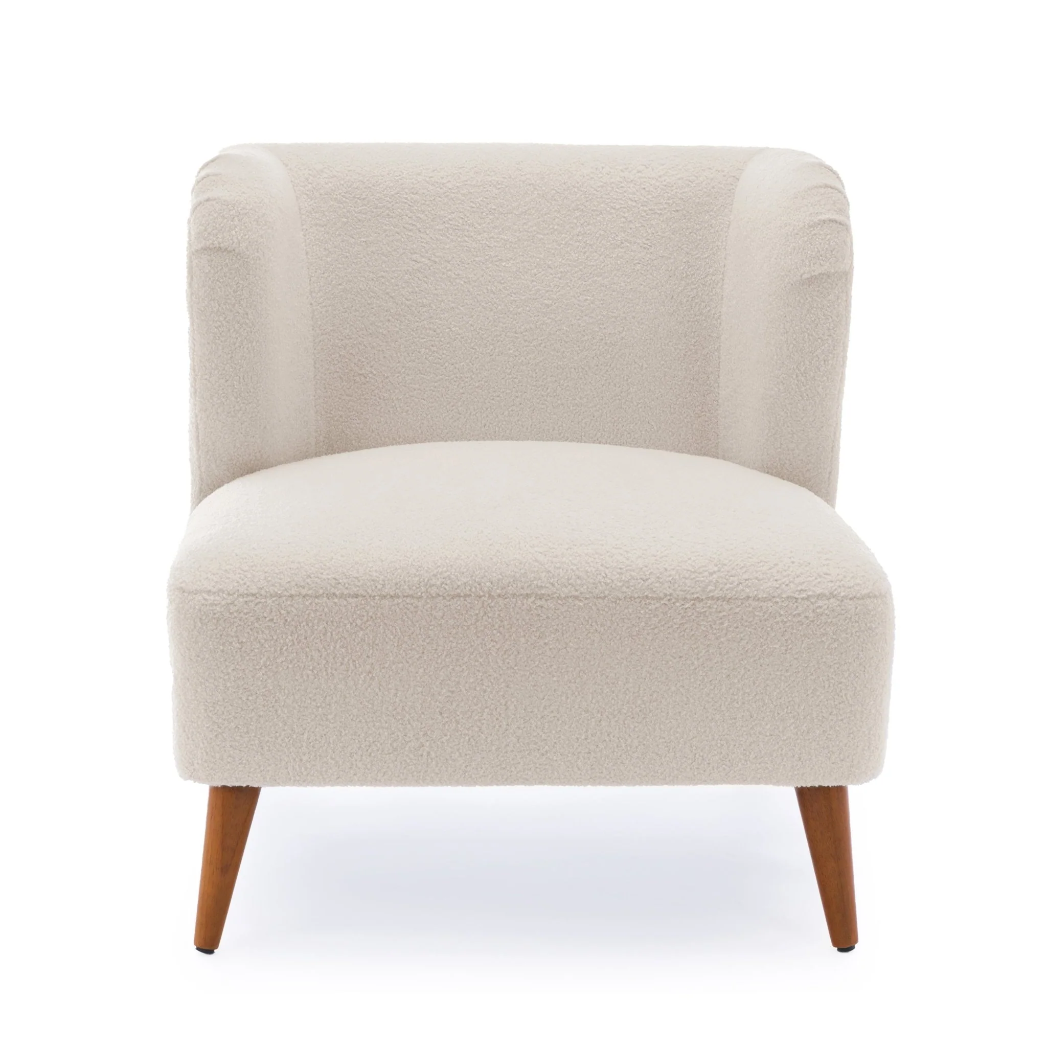 Boucle Accent Chair with Wing Back and Wood Legs