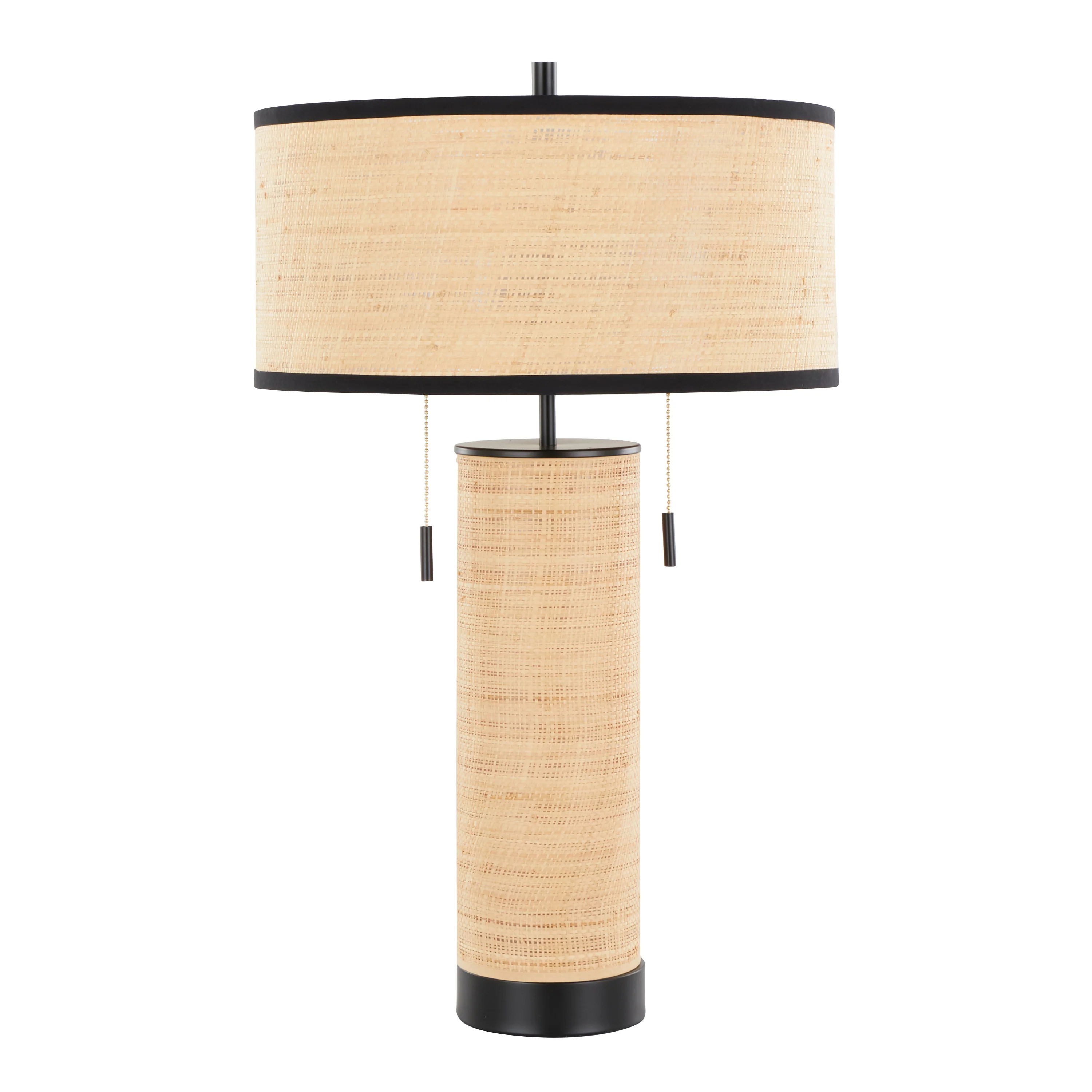 Bellavue 29 Rattan Table Lamp with Cylinder Shade and Pull Chain Switch