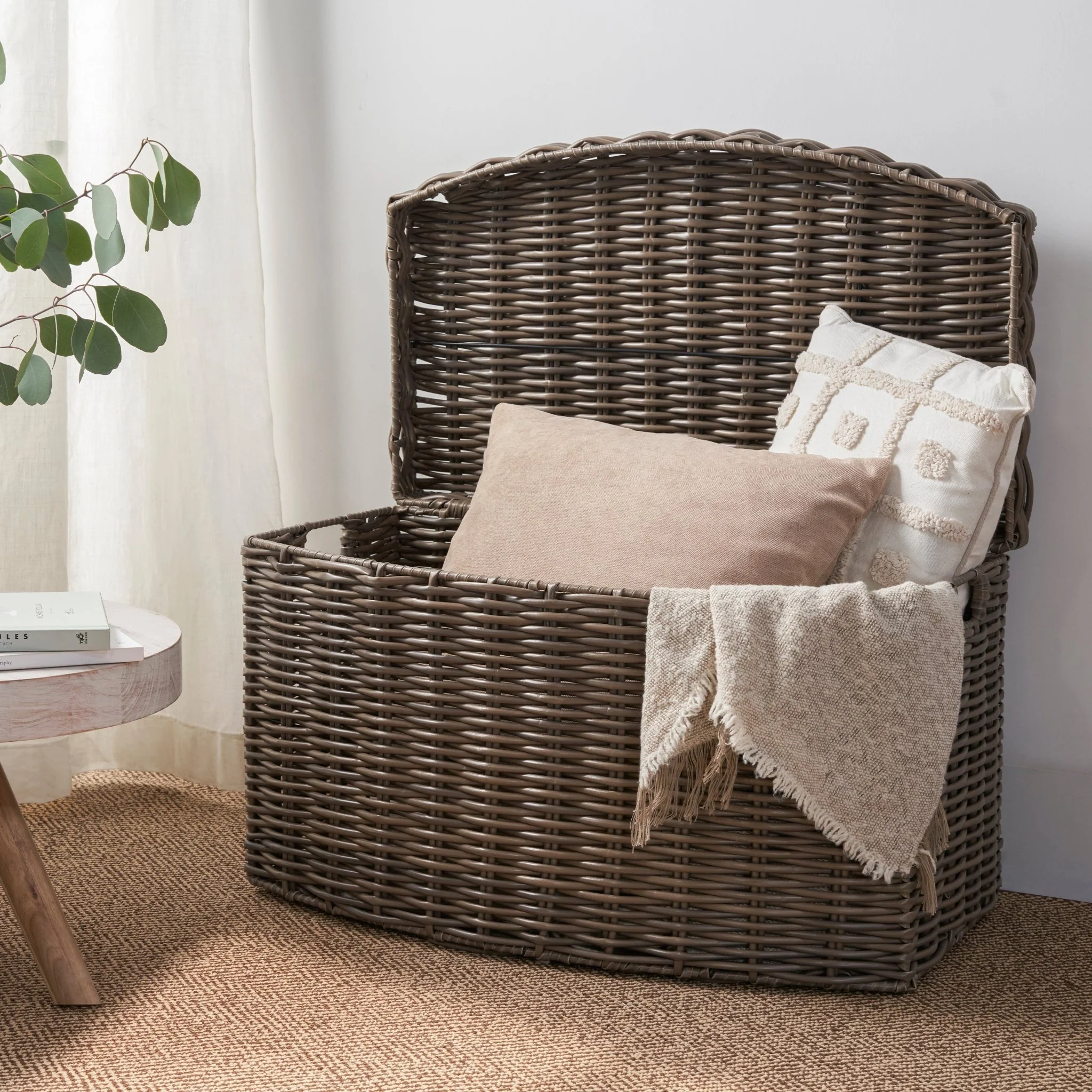 Rectangular Woven Wicker Storage Basket with Handles