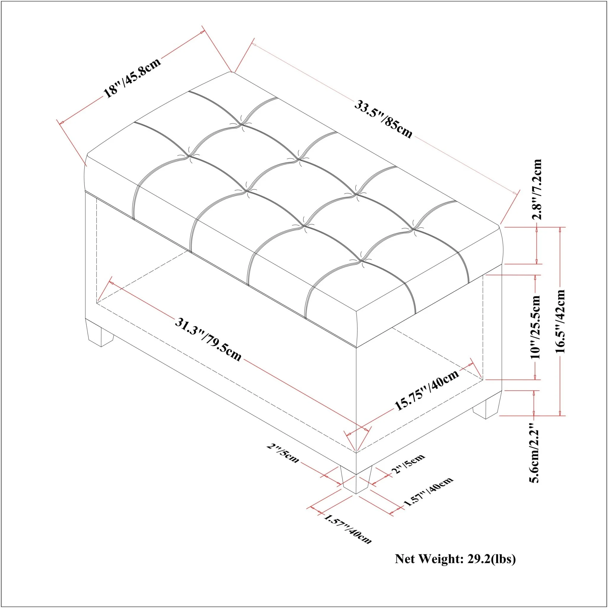 Tufted Vegan Faux Leather Storage Ottoman Bench
