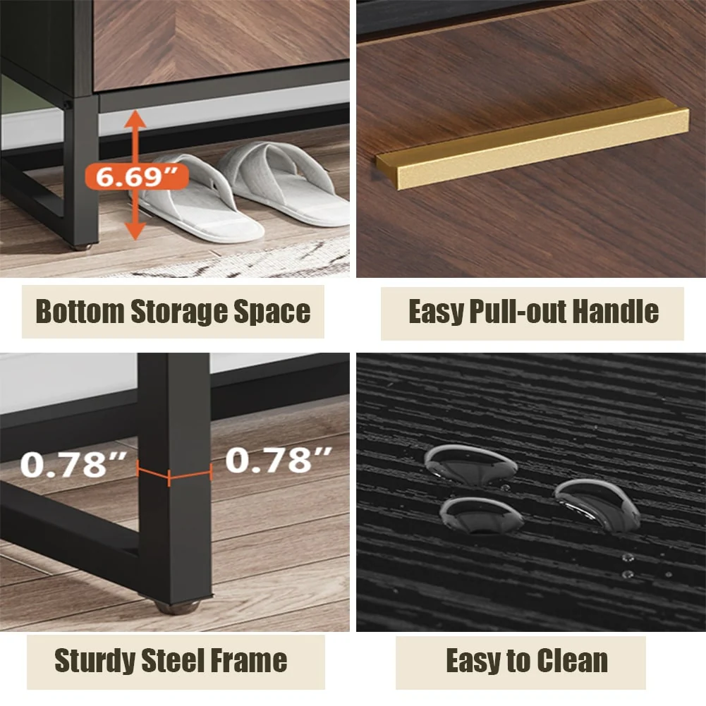 Shoe Storage Bench with Cushion, Entryway Shoe Bench with 2 Flip Drawers