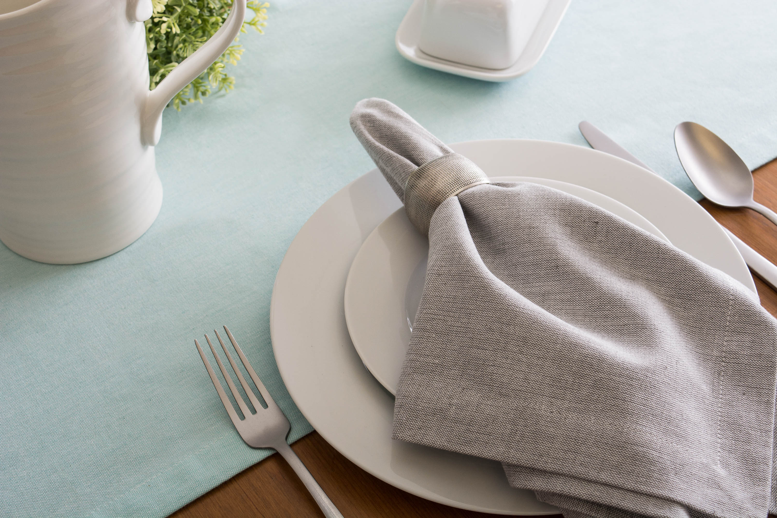 Aqua Solid Chambray Table Runner