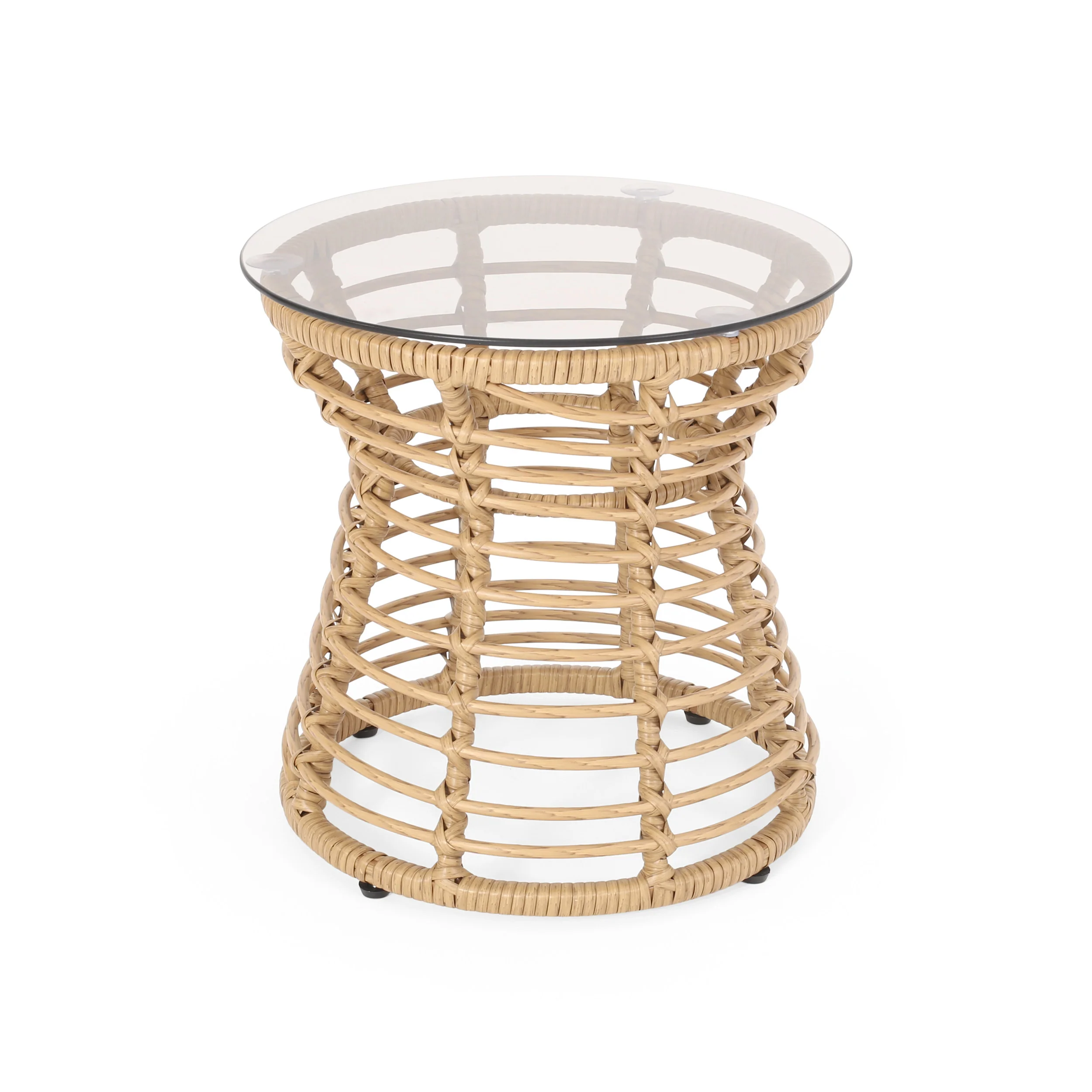 Outdoor Rattan Side Table with Metal Frame