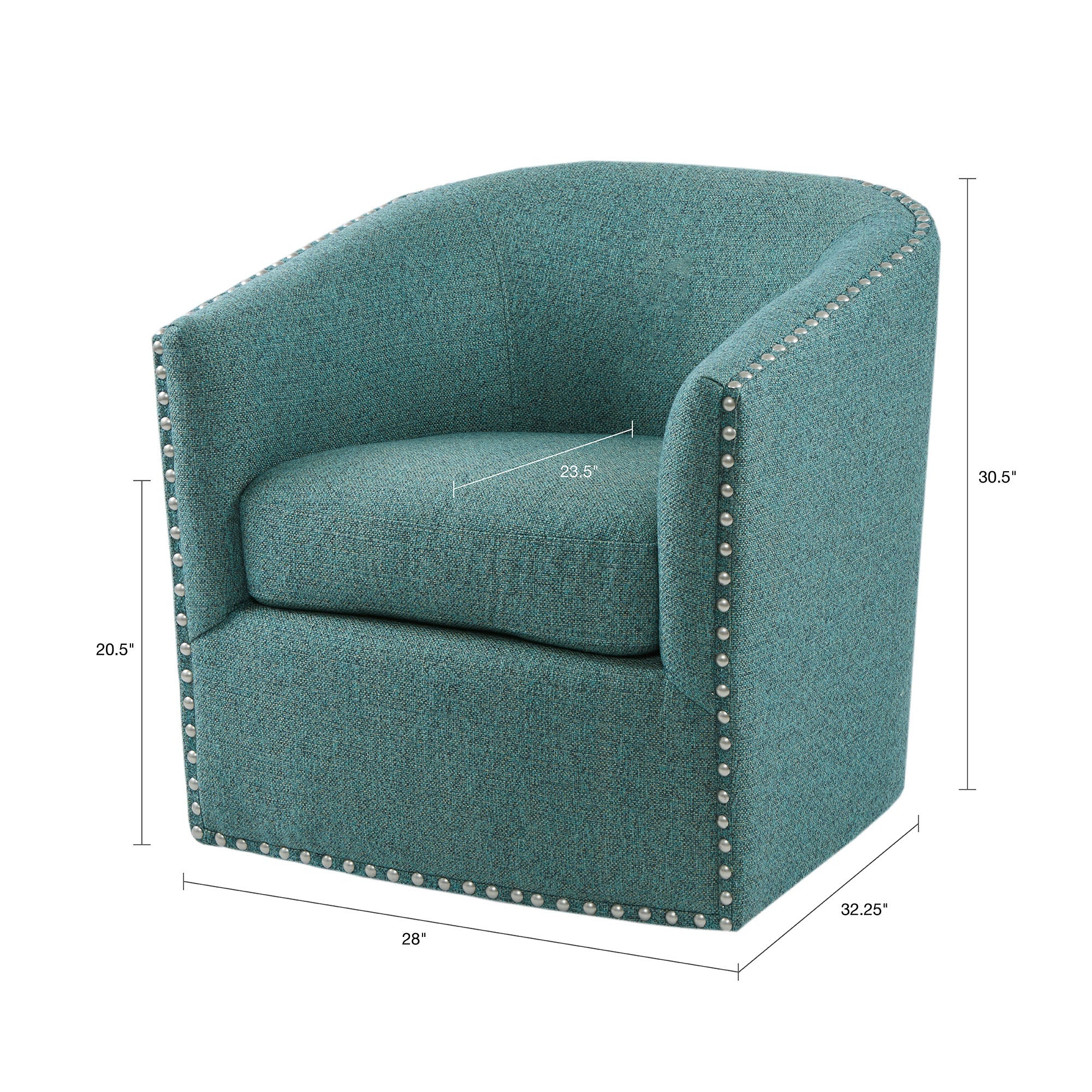 Fantasyy Upholstered Swivel Chair with Nailhead Trim and Curved Design
