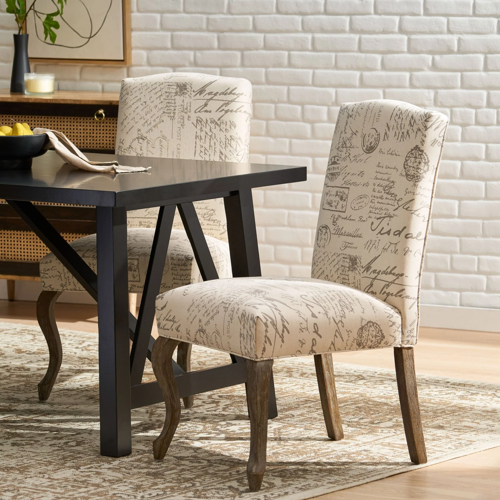 Upholstered Dining Chair with French Handwriting Design Pattern