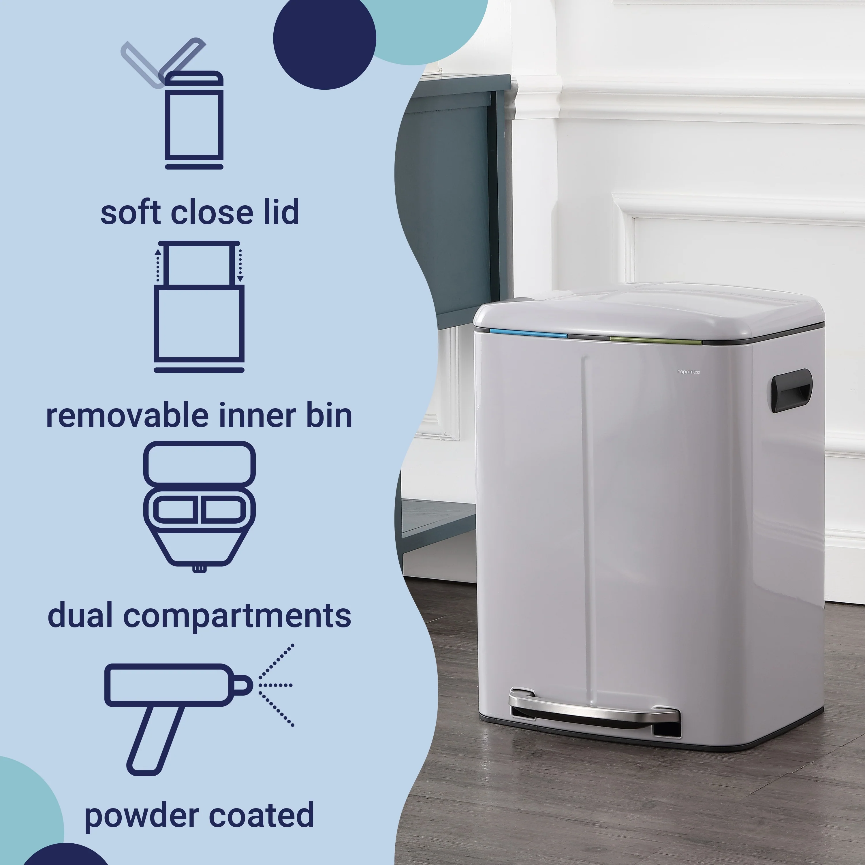 happimess 10.6-Gallon Double Bucket Trash Can with Soft Close Lid