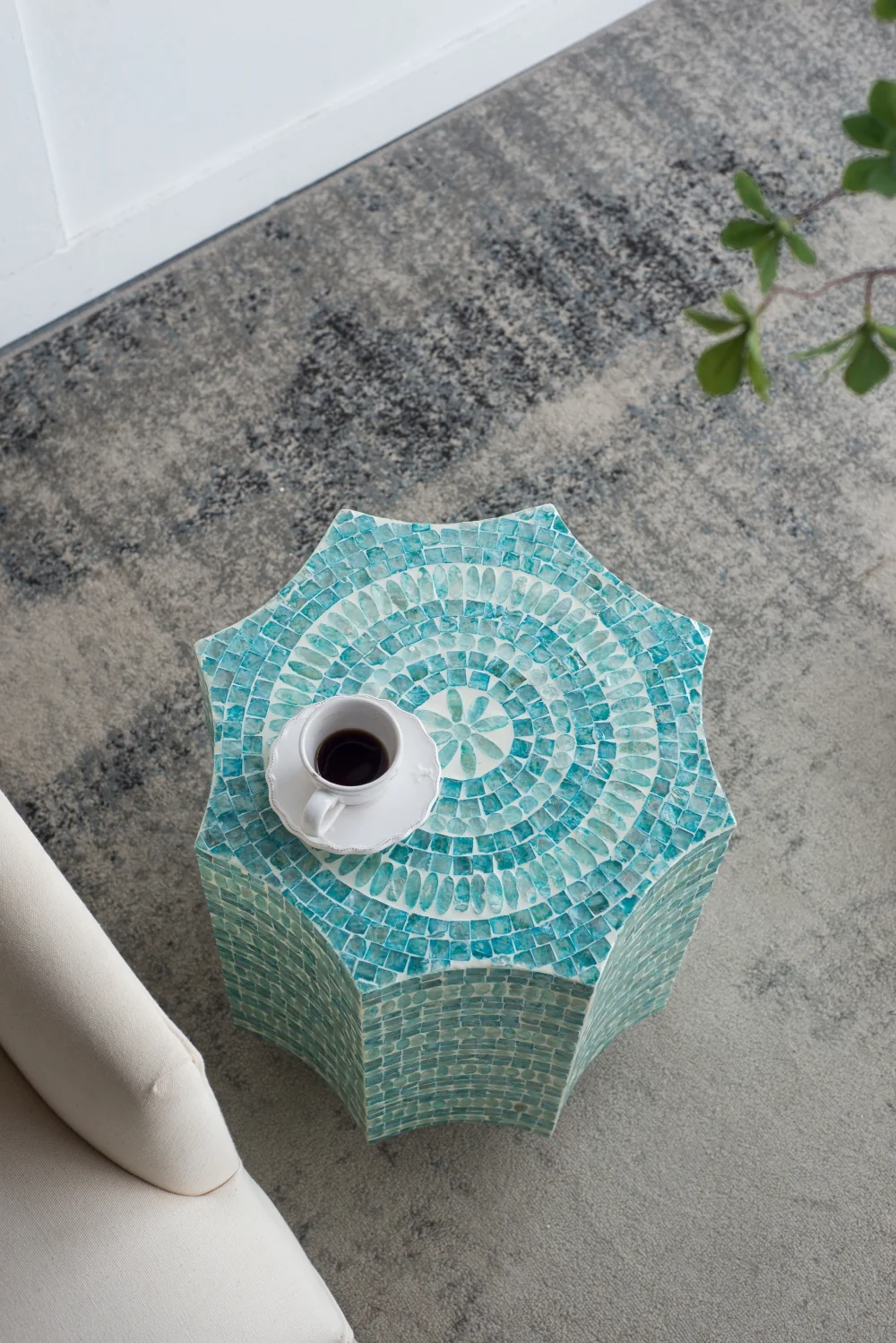 Blue Scalloped Capiz Side Table