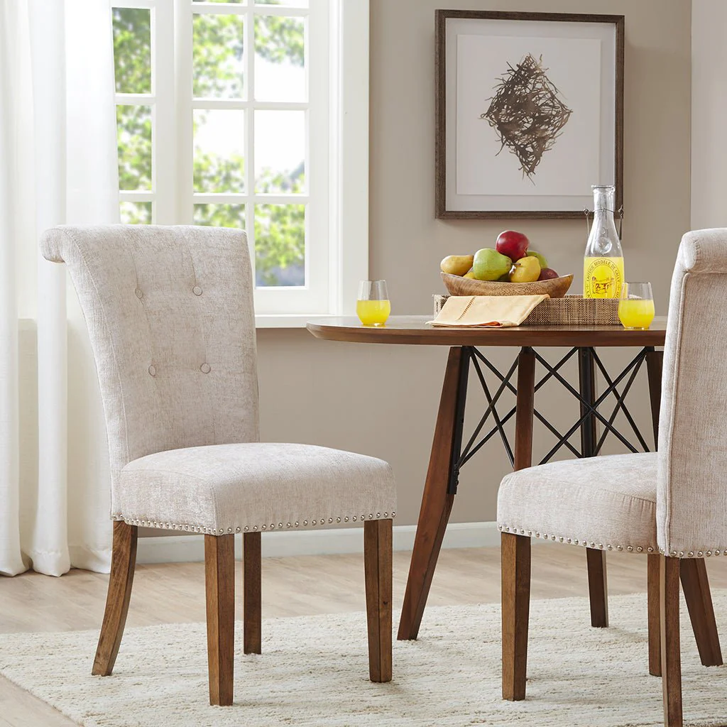 Dining Chair with Roll Back, Button Tufted and Nailhead Trim, Set of 2