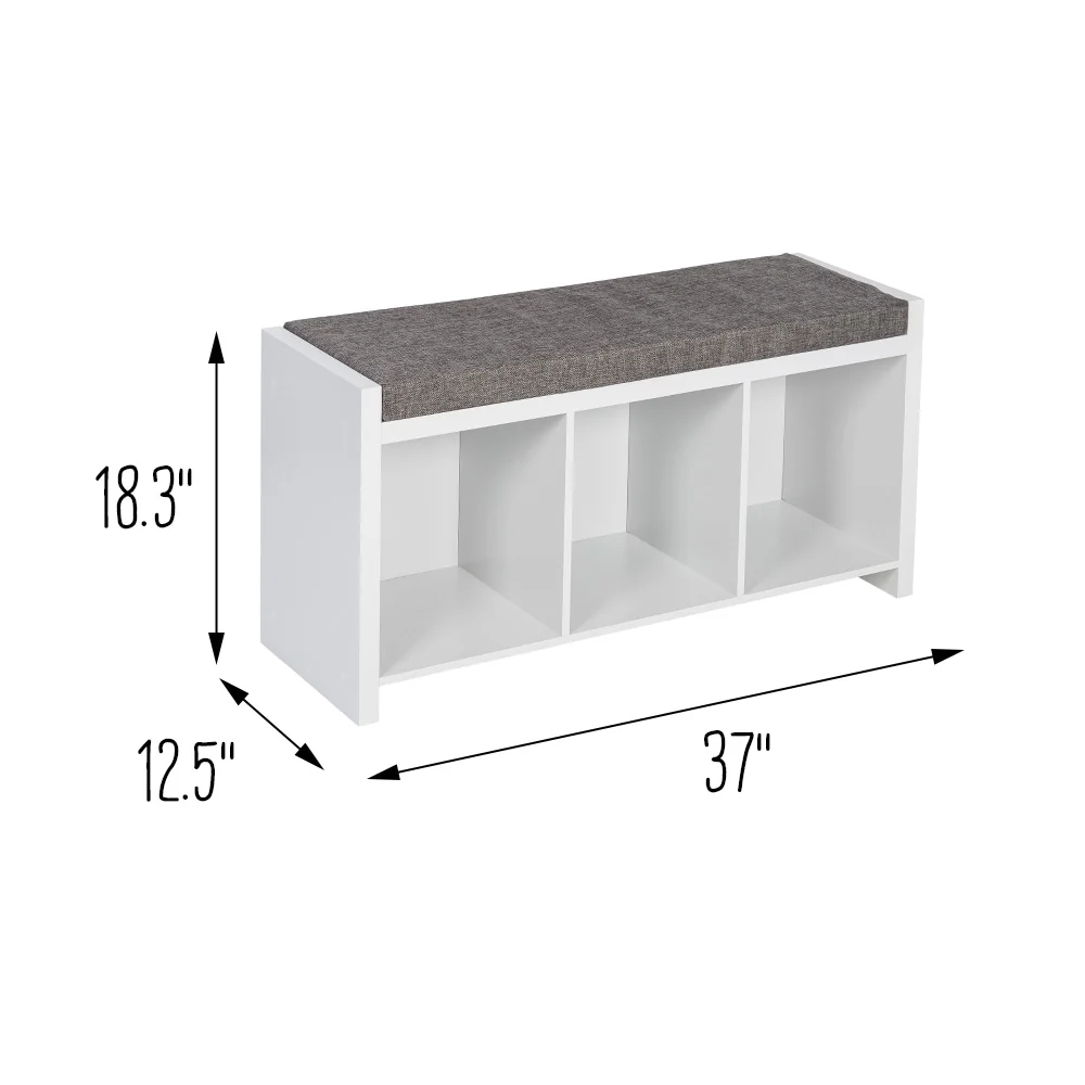 Honey-Can-Do MDF and Linen 3-Cube Storage Bench with Cushion