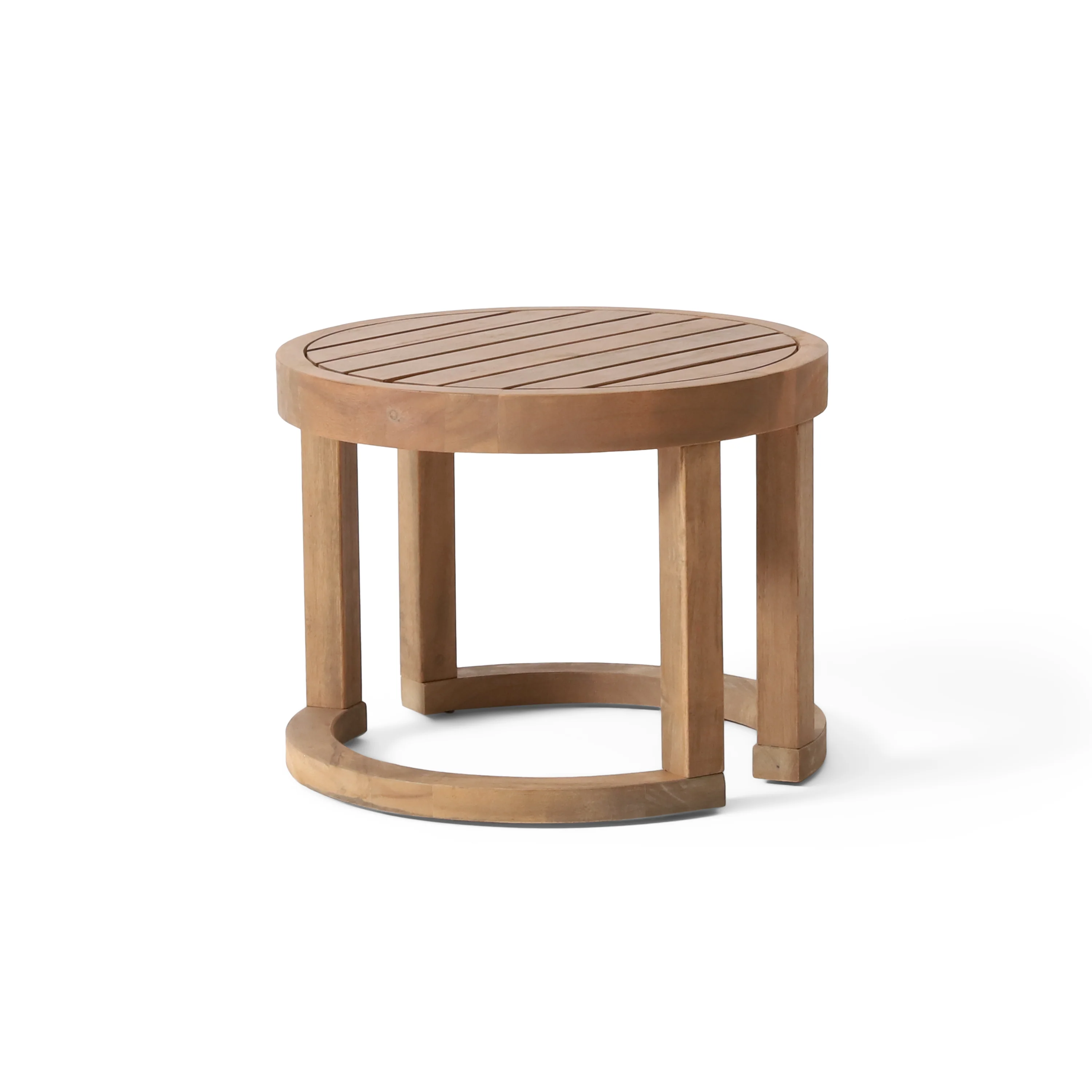 Outdoor End Table with Slat Panel Design and Semi-Circle Base