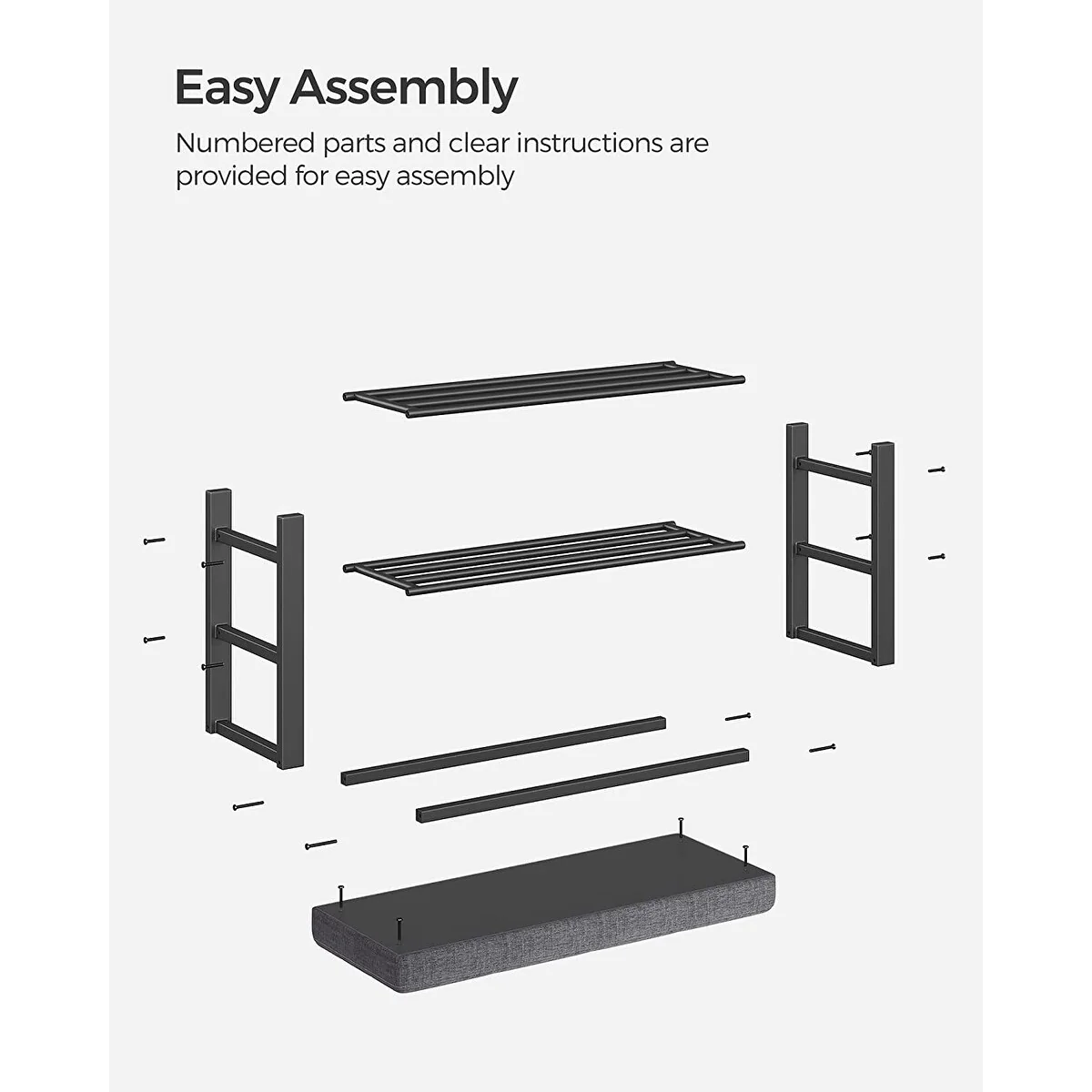 SONGMICS 3-Tier Shoe Bench, Storage Organizer with Foam Padded Seat