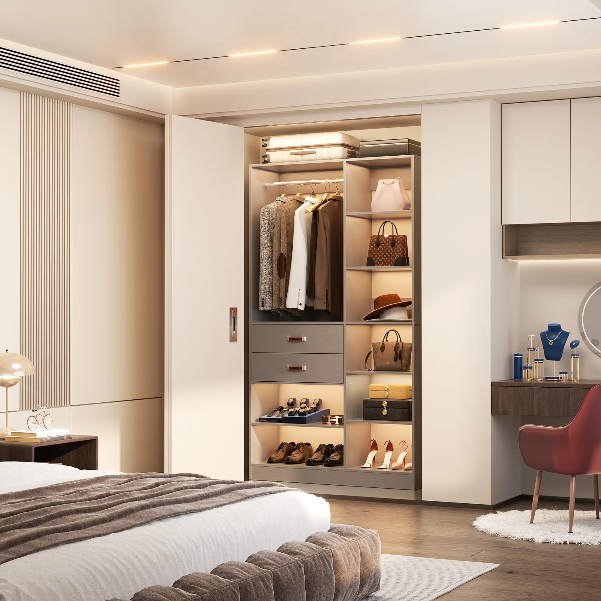 Vryon 40'' W Freestanding Closet System with 10 Storage Shelves and 2 Drawers and 1 Hanging Rods