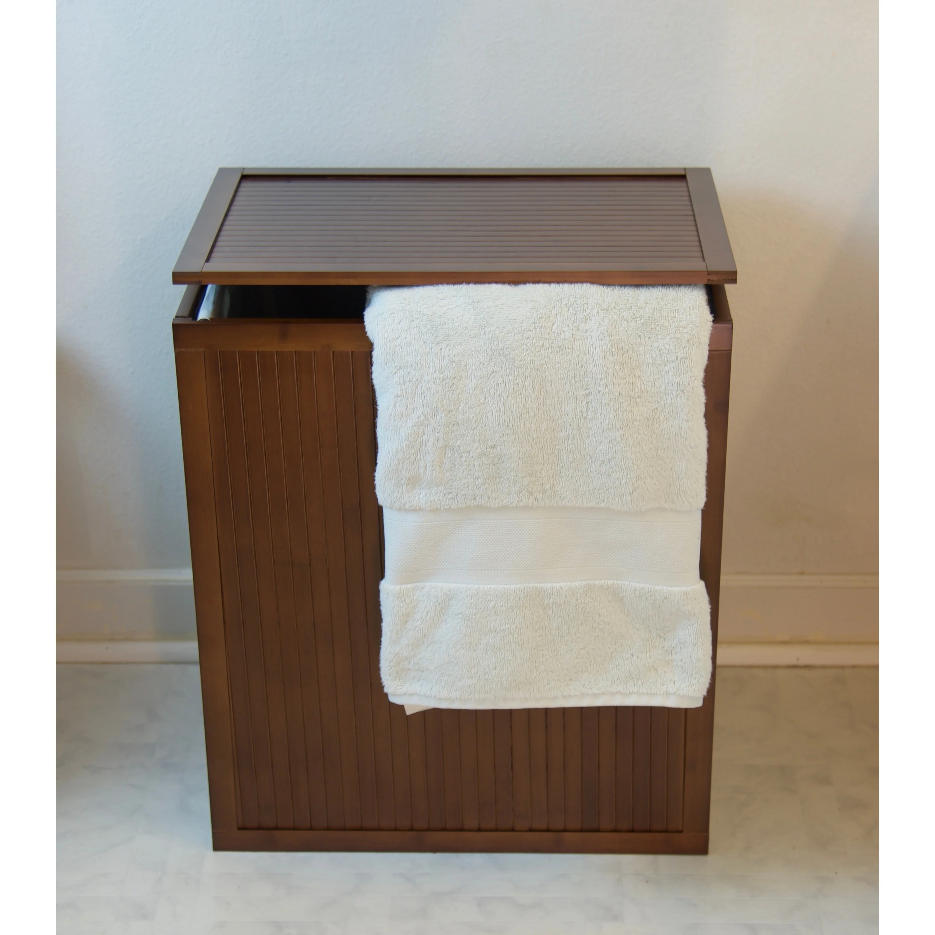 Solid Bamboo Folding Clothes Hamper w/ Removable Laundry Bag