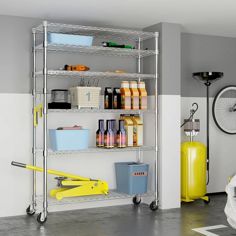 6-Tier NSF-Certified Steel Wire Shelving Rck with Wheels