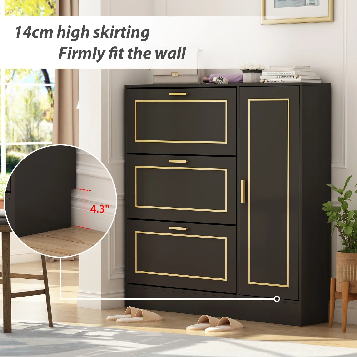 Fold-Out Shoes Cabinet Storage Cabinet Dresser Chest(Black/White)