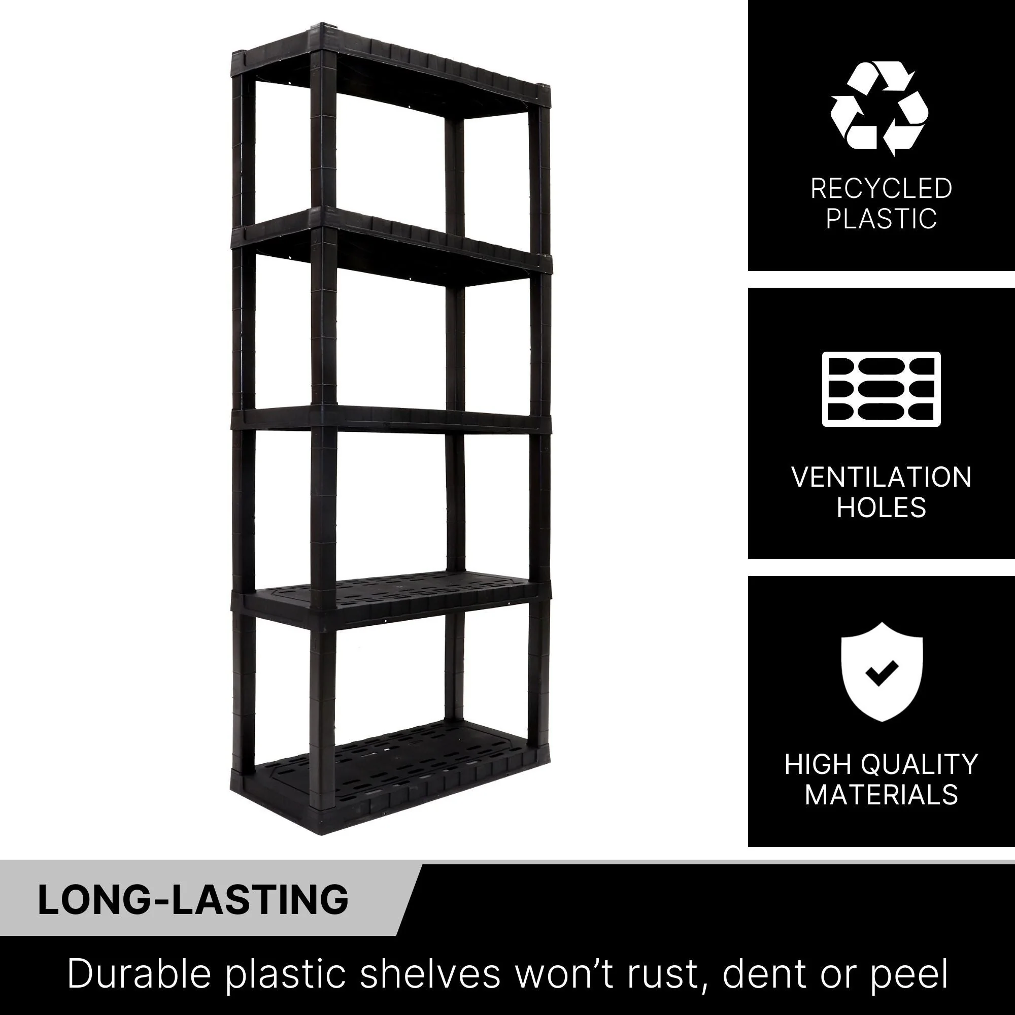 Oskar 5-Tier Heavy Duty Shelving Unit W30 x D14 x H75 Home Storage Black