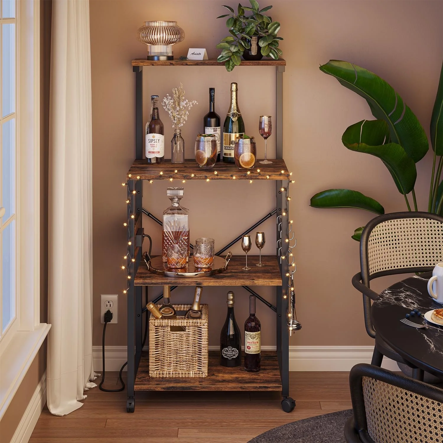 Kitchen Bakers Rack with Storage Shelves &USB Outlets, Microwave Oven Stand Kitchen Shelf Organizer