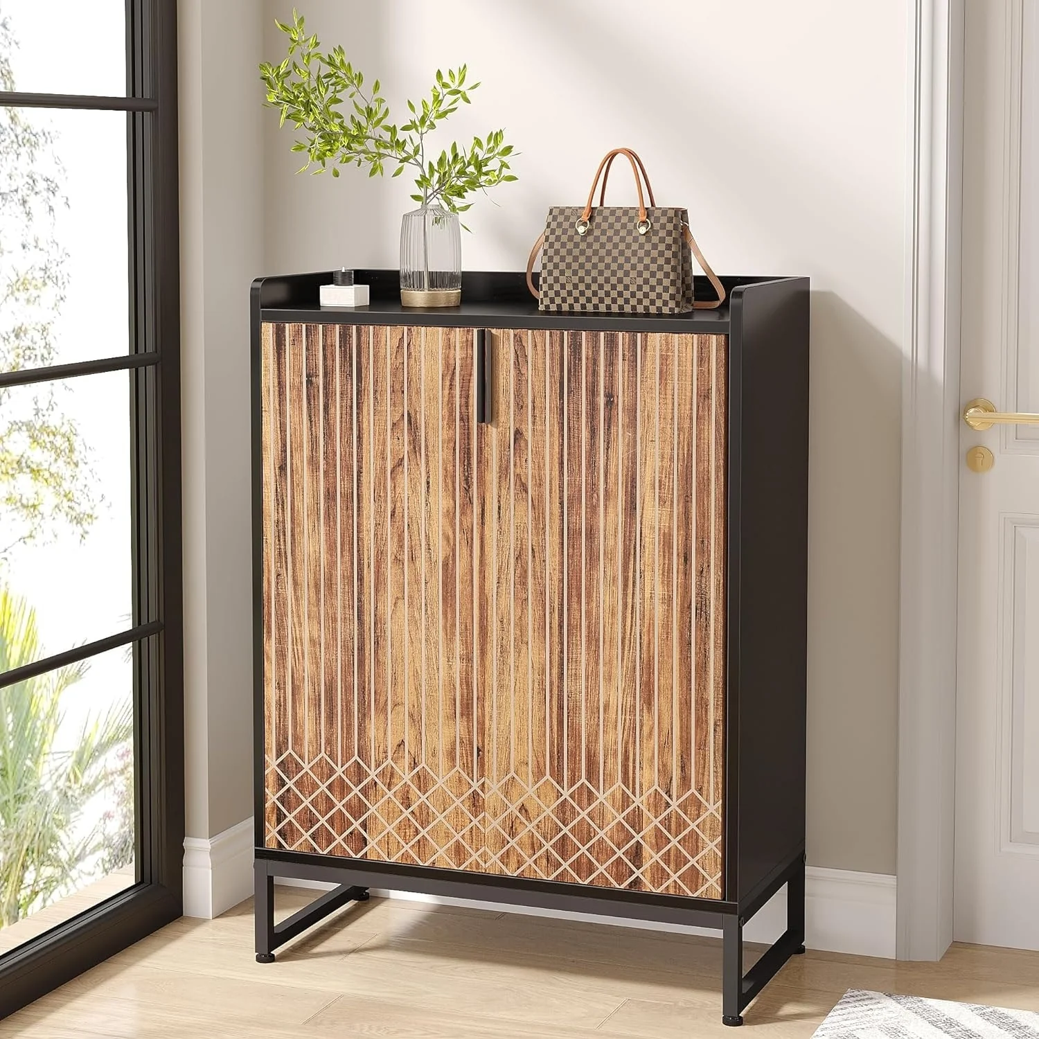 25 Pairs Shoe Cabinet with Doors, 5 Tiers Shoes Rack Organizer Cabinet - 5-Tier