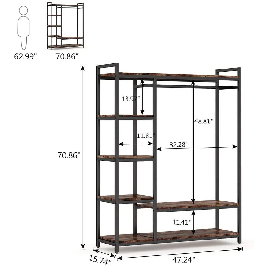 79 inche tall Freestanding Clothes Closet, Garment Rack with Shelves and Hanging rod clothing closet