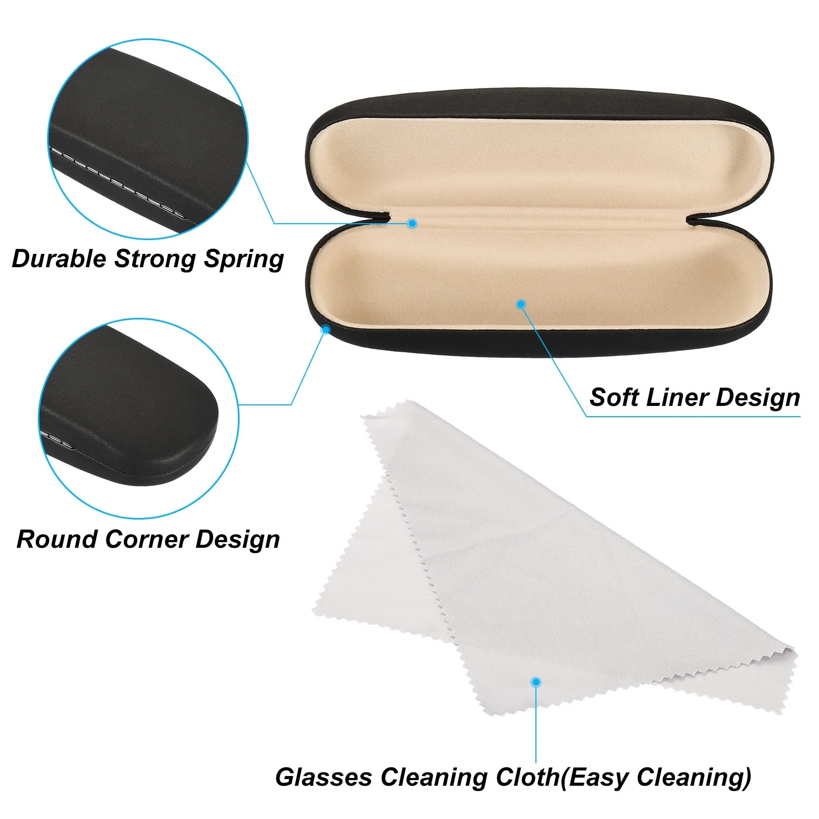 Glasses Case Hard Shell, Eyeglass Case Unisex for Women Men Glasses, Black