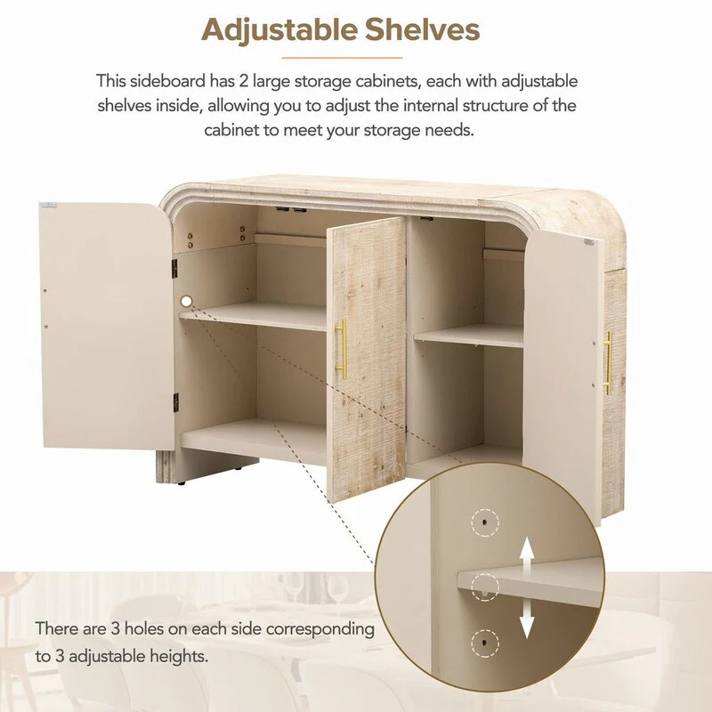 47.2''W Sideboard with Gold Handles and Adjustable Dividers - N/A