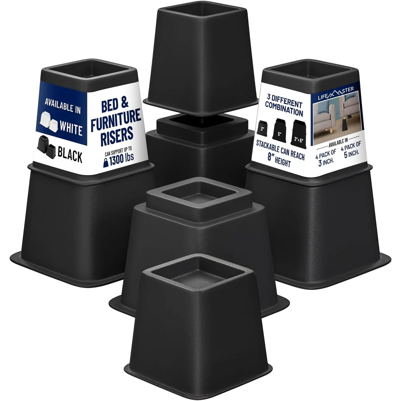 Lifemaster Furniture Riser Set - Non-Slip Design Furniture Leg Riser