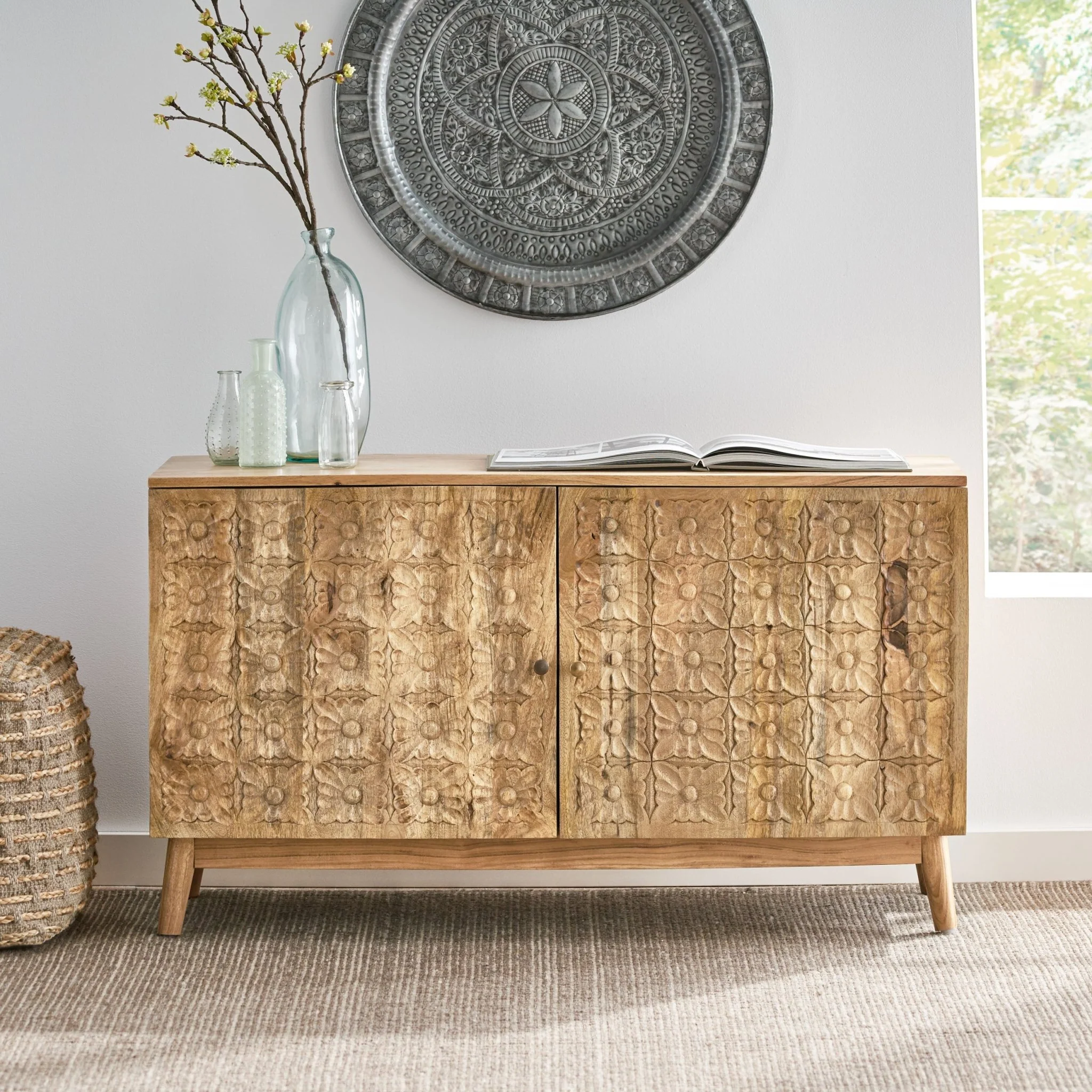 Floral Carved Handcrafted 2 Door Cabinet