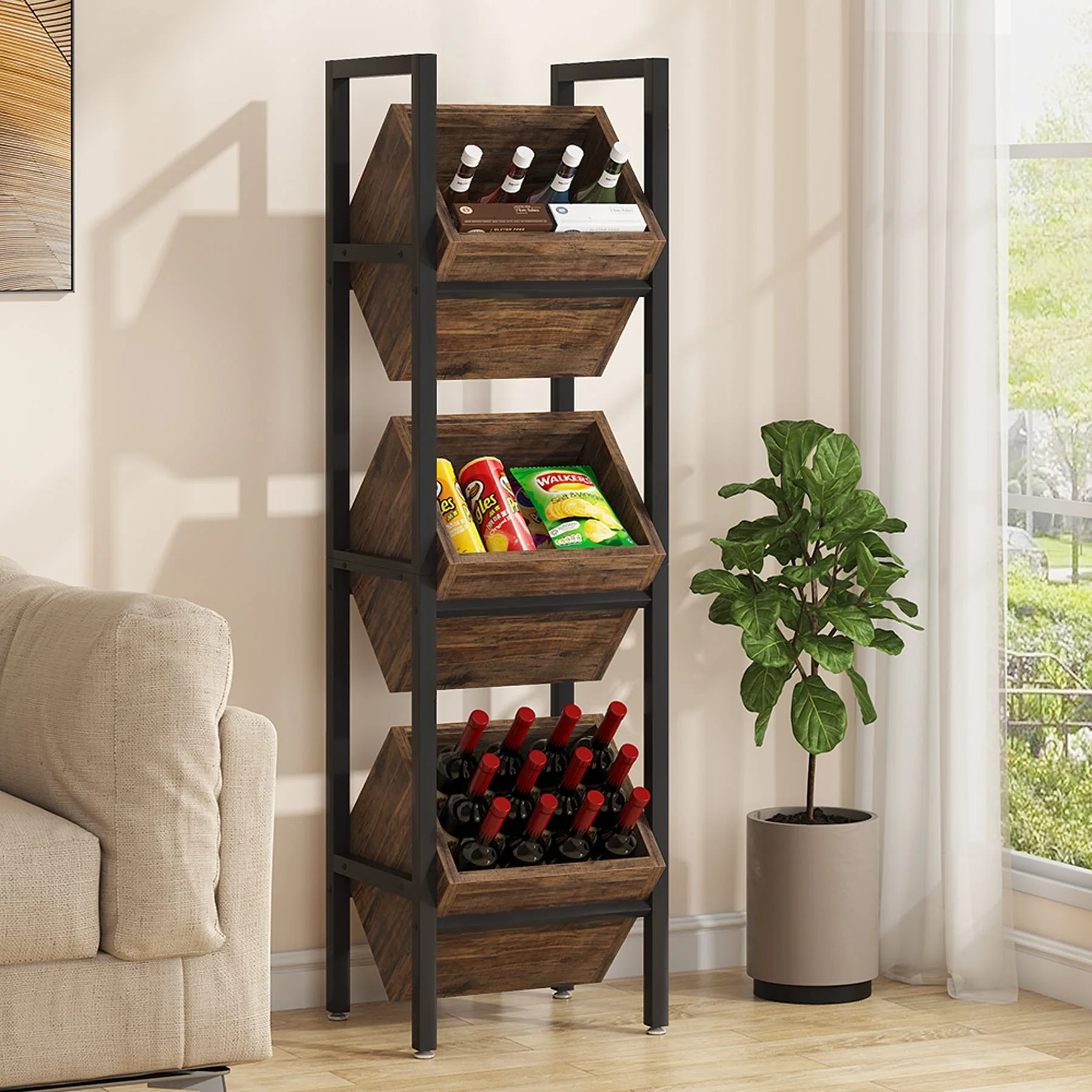 3 Tier Freestanding Floor Wooden Wine Rack