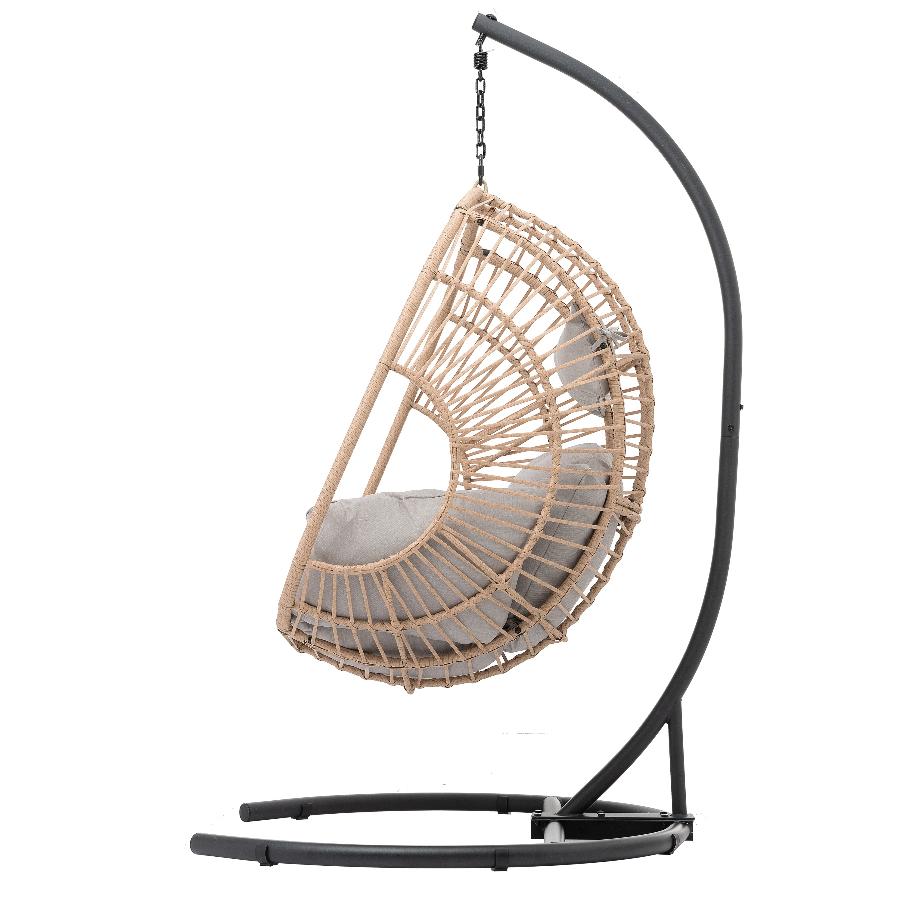 Outdoor Swing Egg Chair with Beige Cushion