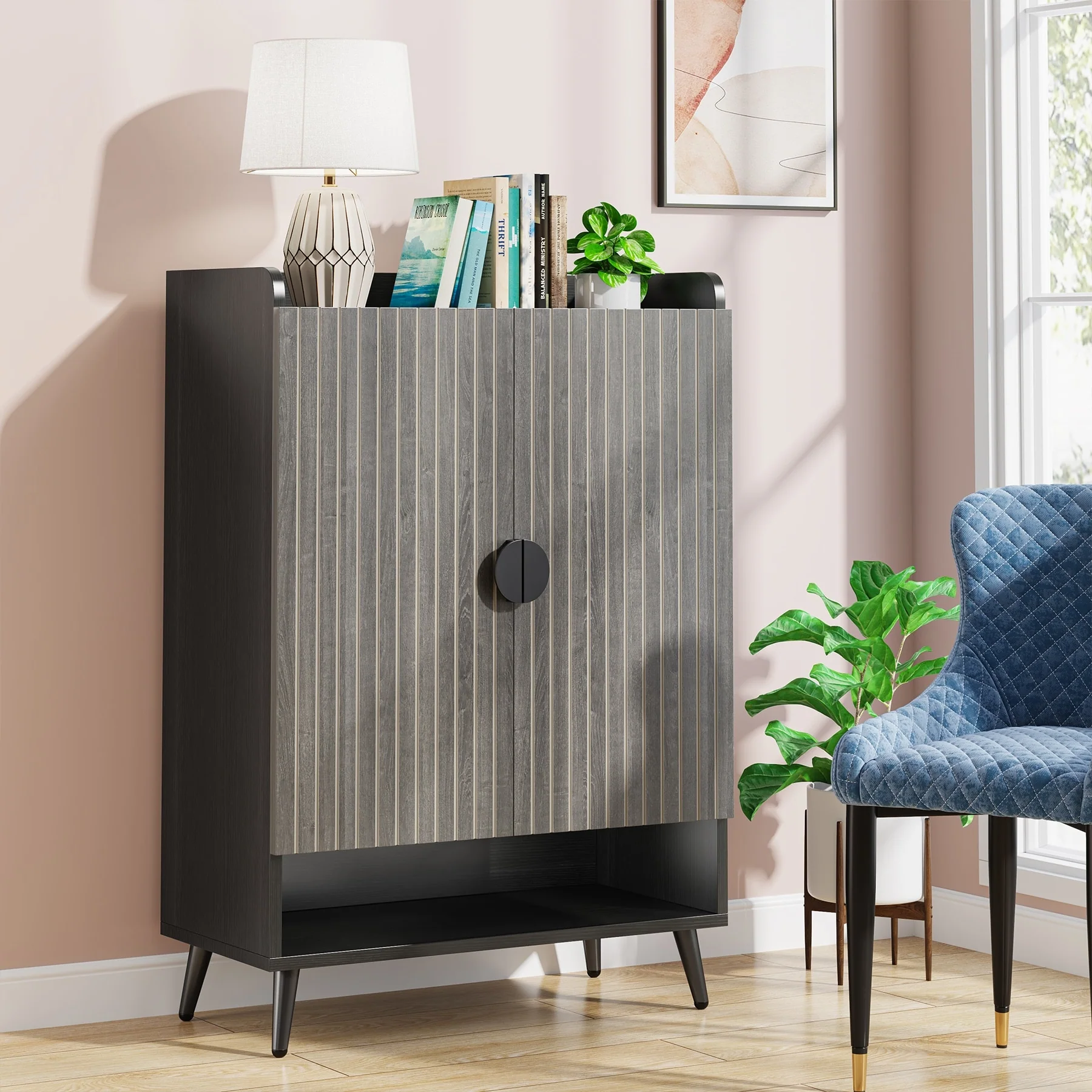 Shoe Cabinet with Doors, Entryway Shoe Storage Cabinet with Adjustable Shelves - 29.6