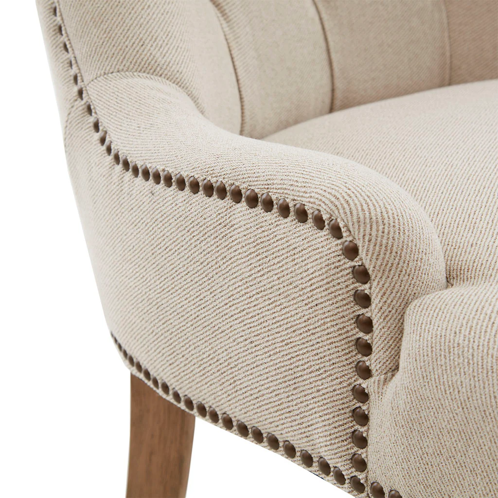 Upholstered Accent Chair with Button Tufted High Back and Nailhead Trim