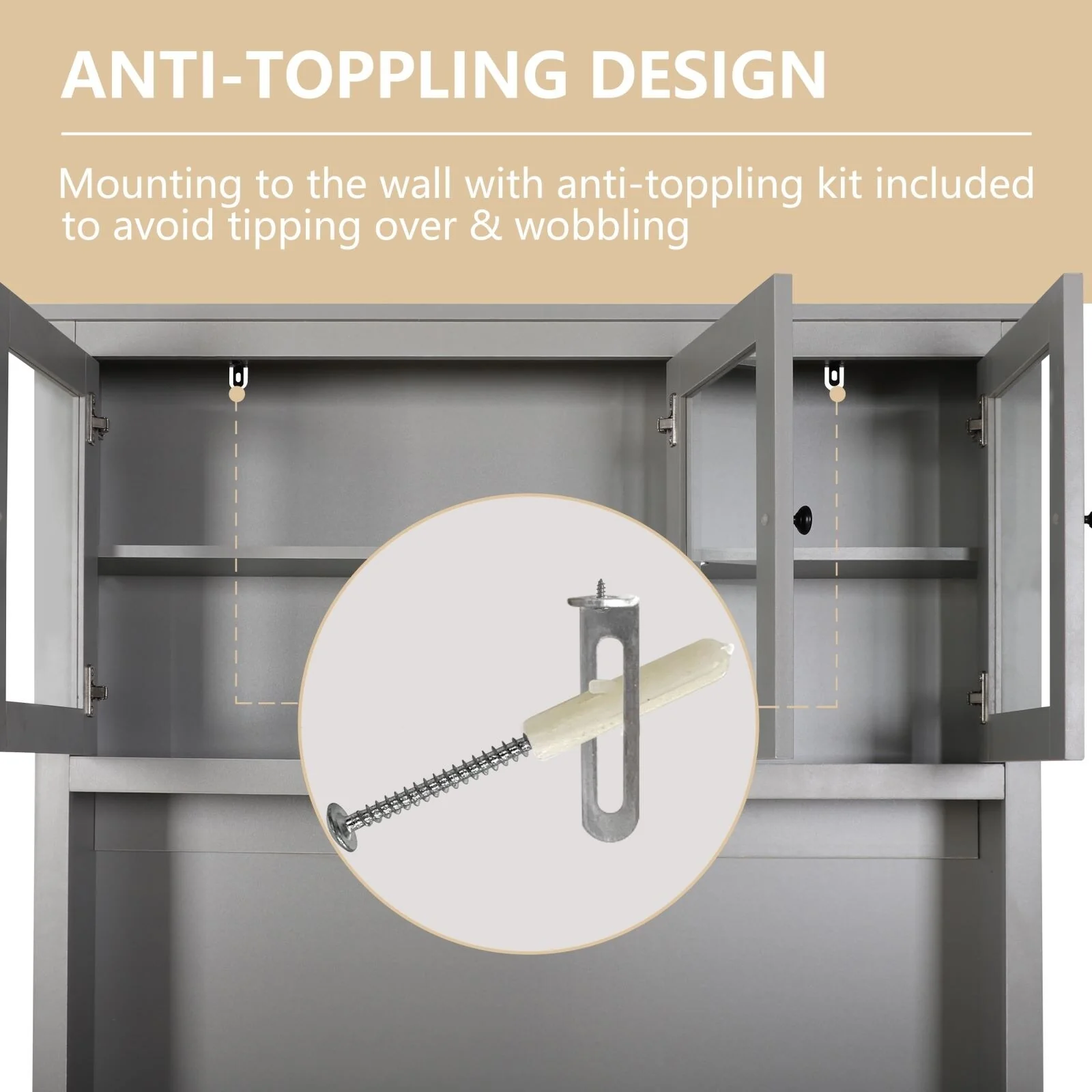 VEIKOUS Pantry Kitchen Cabinet Storage with Microwave Stand and 3 Adjustable Shelves