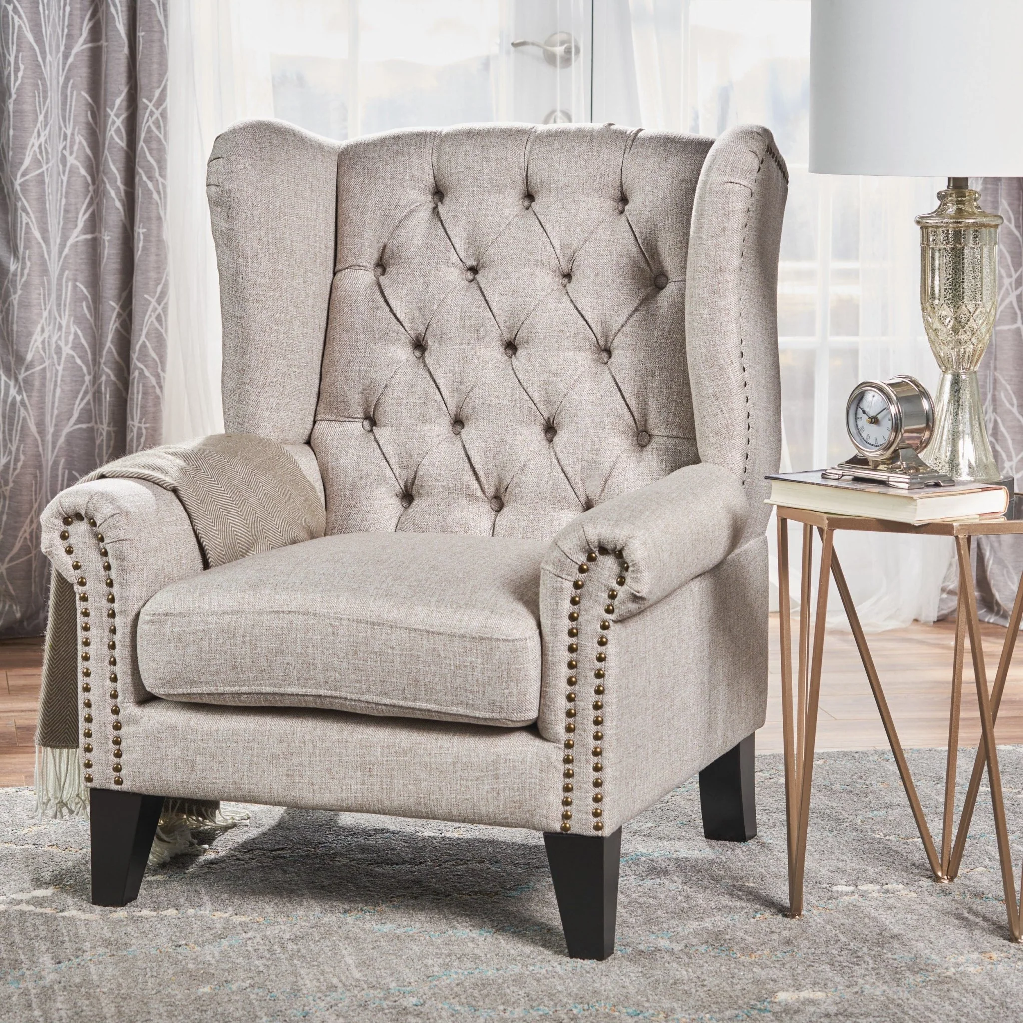 Cerebral Upholstered Wingback Chair with Diamond Tufting and Nailhead Trim